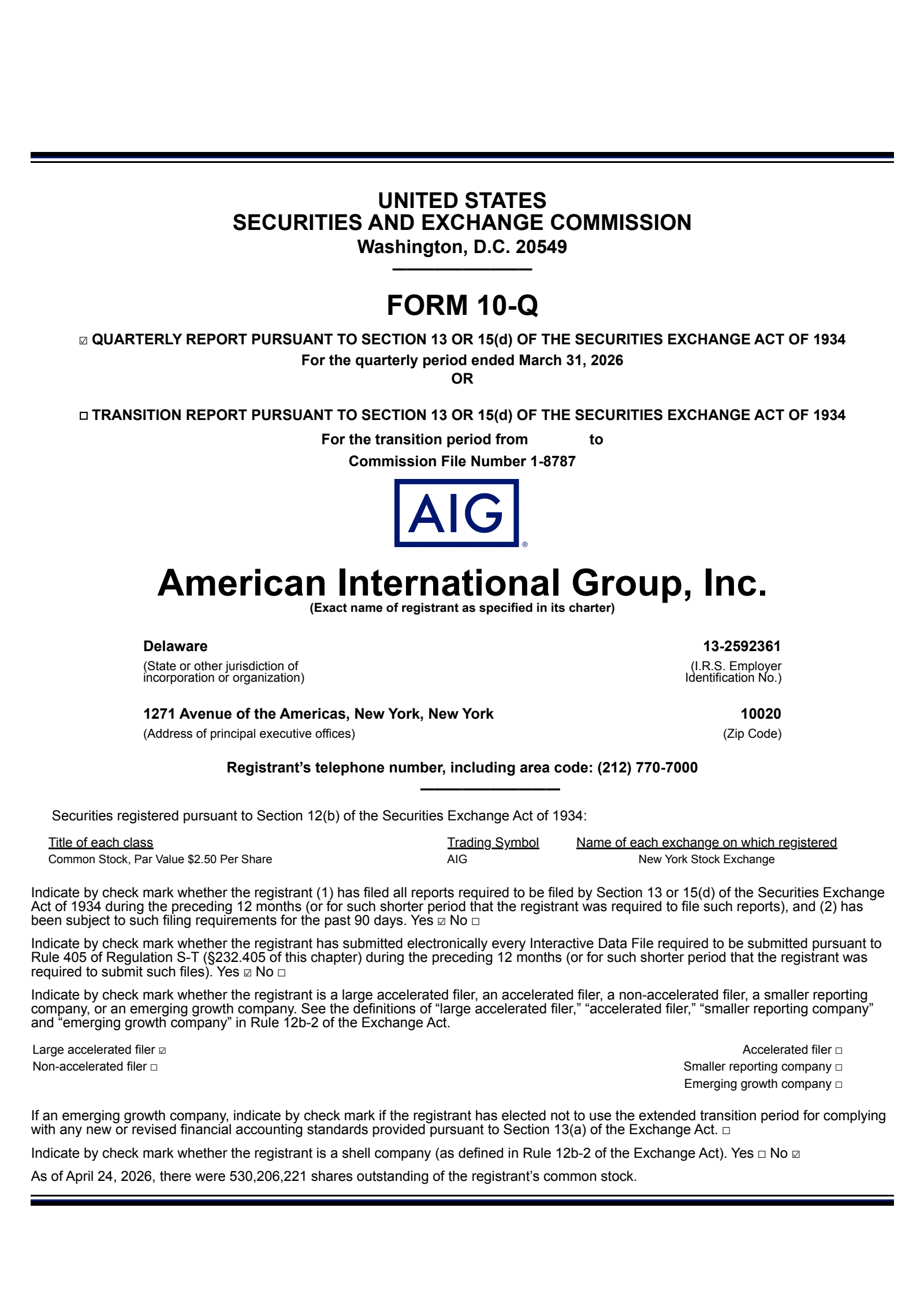 American International Group's Q1 2026 Quarterly report