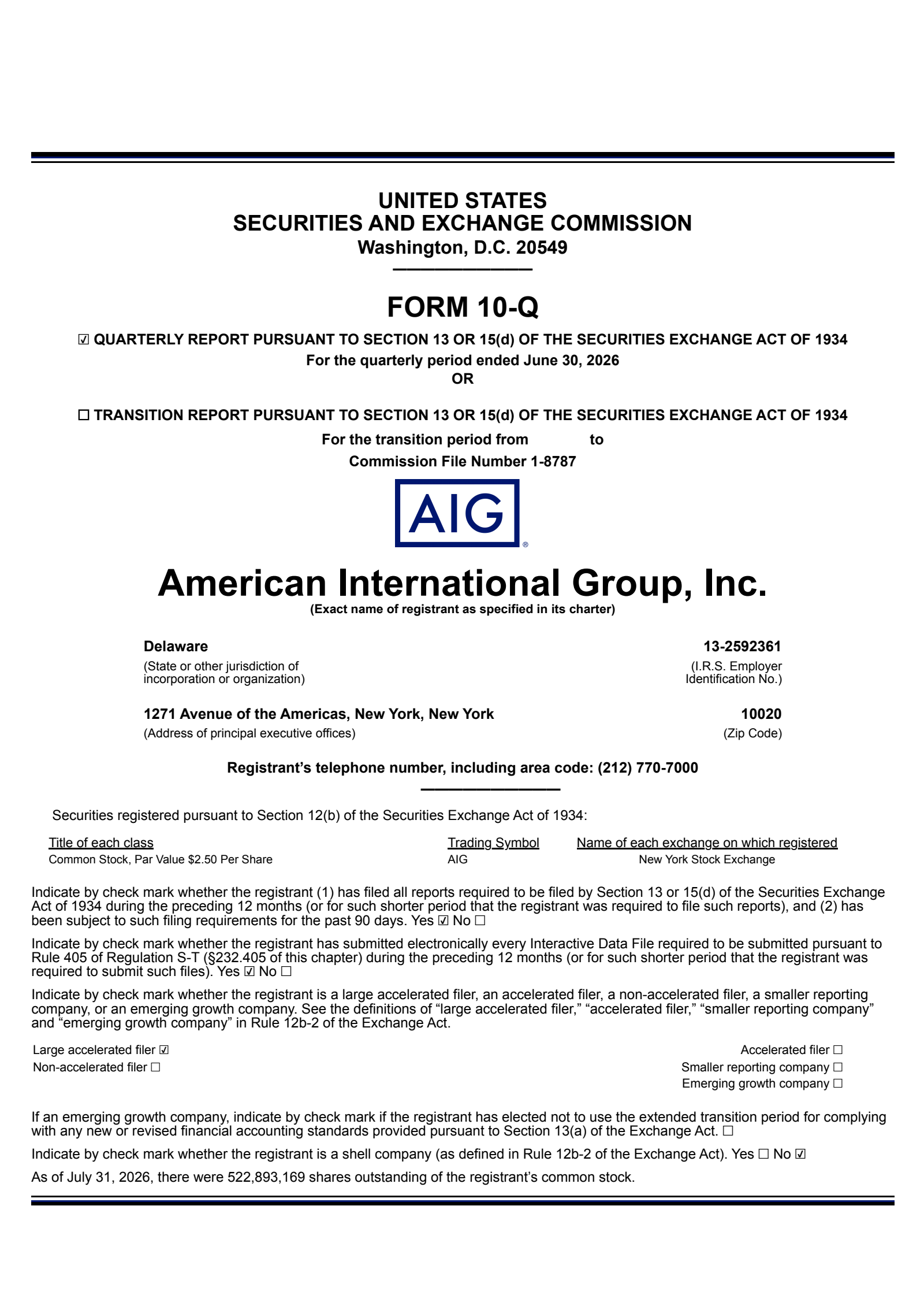 American International Group's Q2 2026 Quarterly report