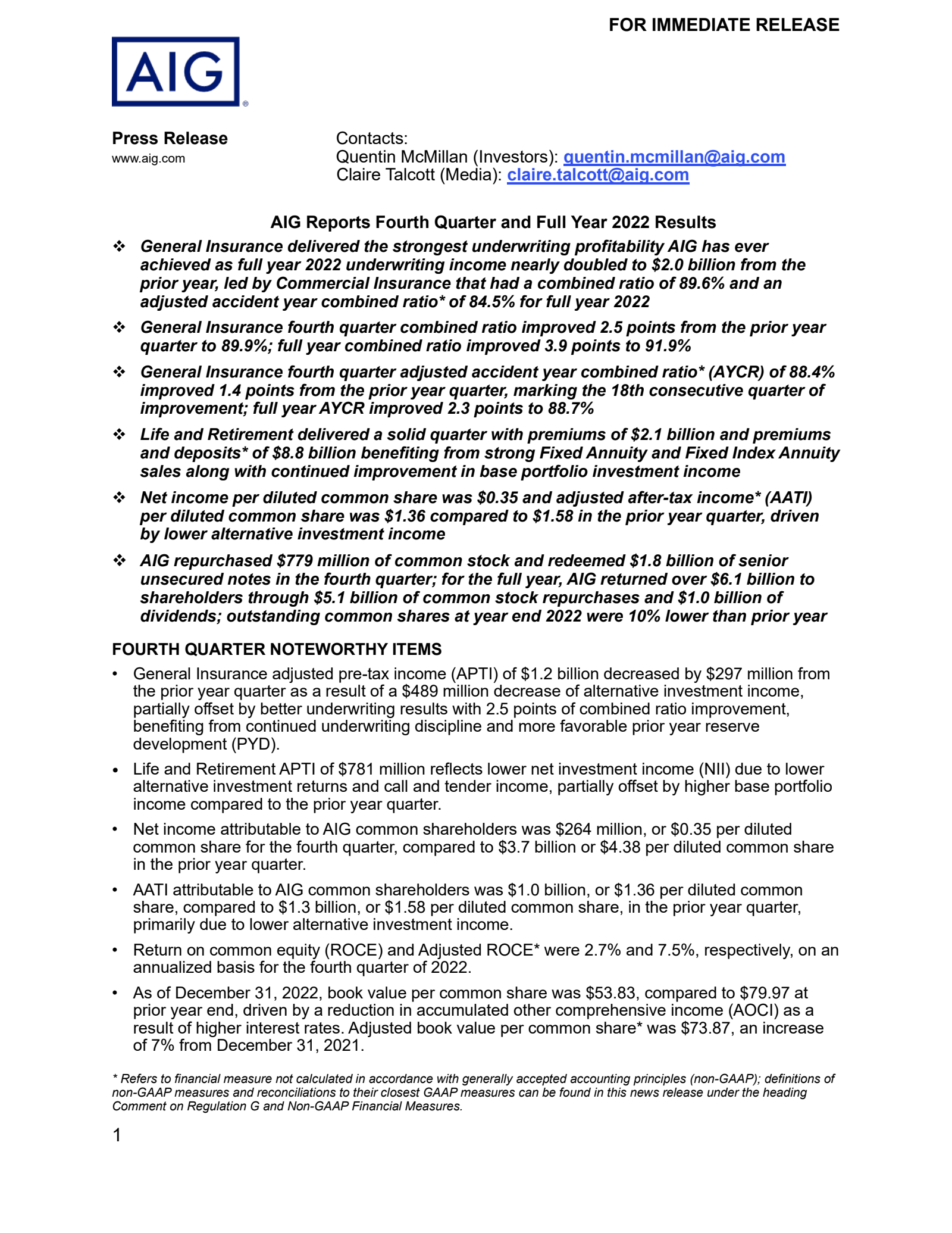 American International Group's Q4 2022 Earnings Release