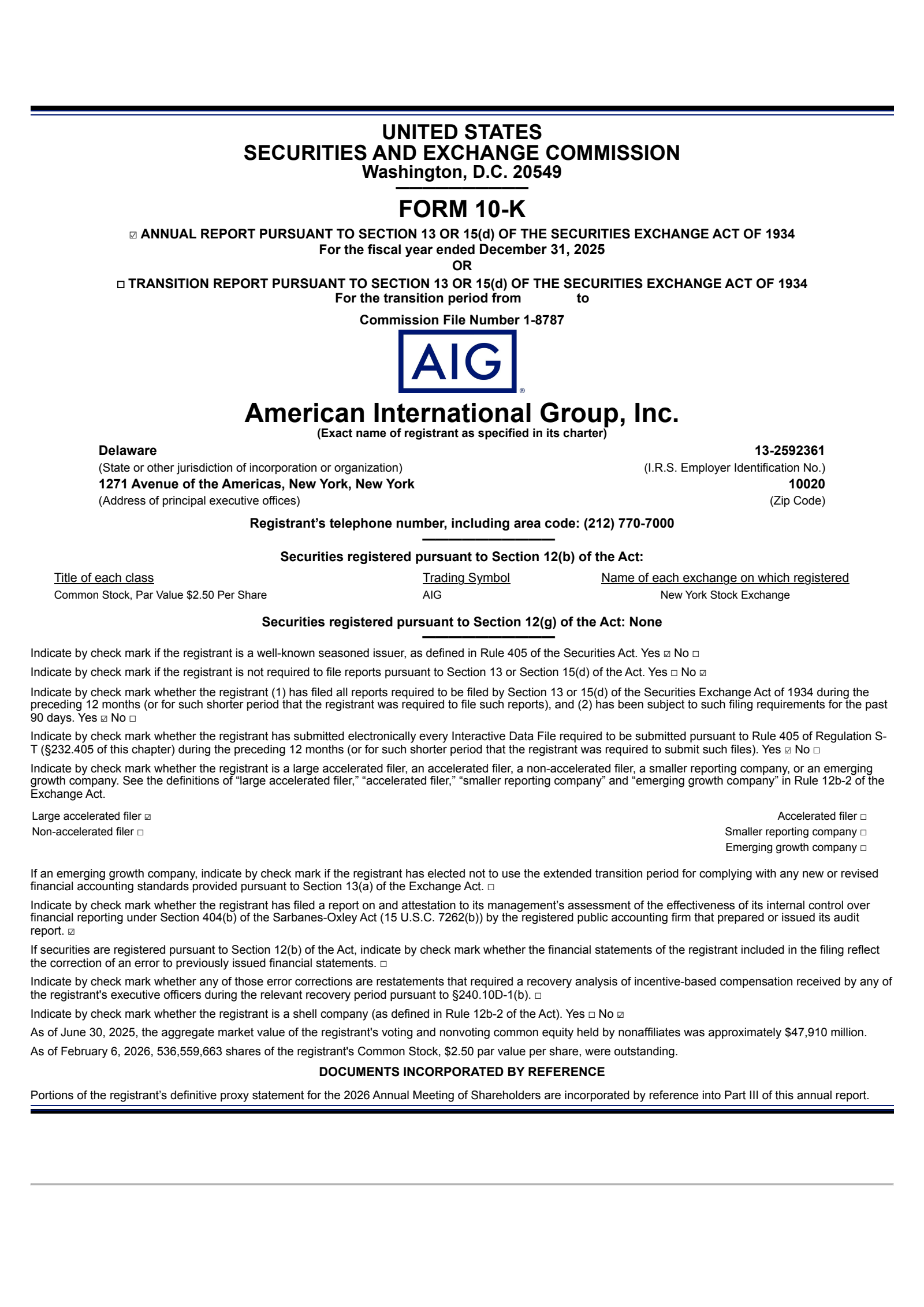 American International Group's Q4 2025 Annual report