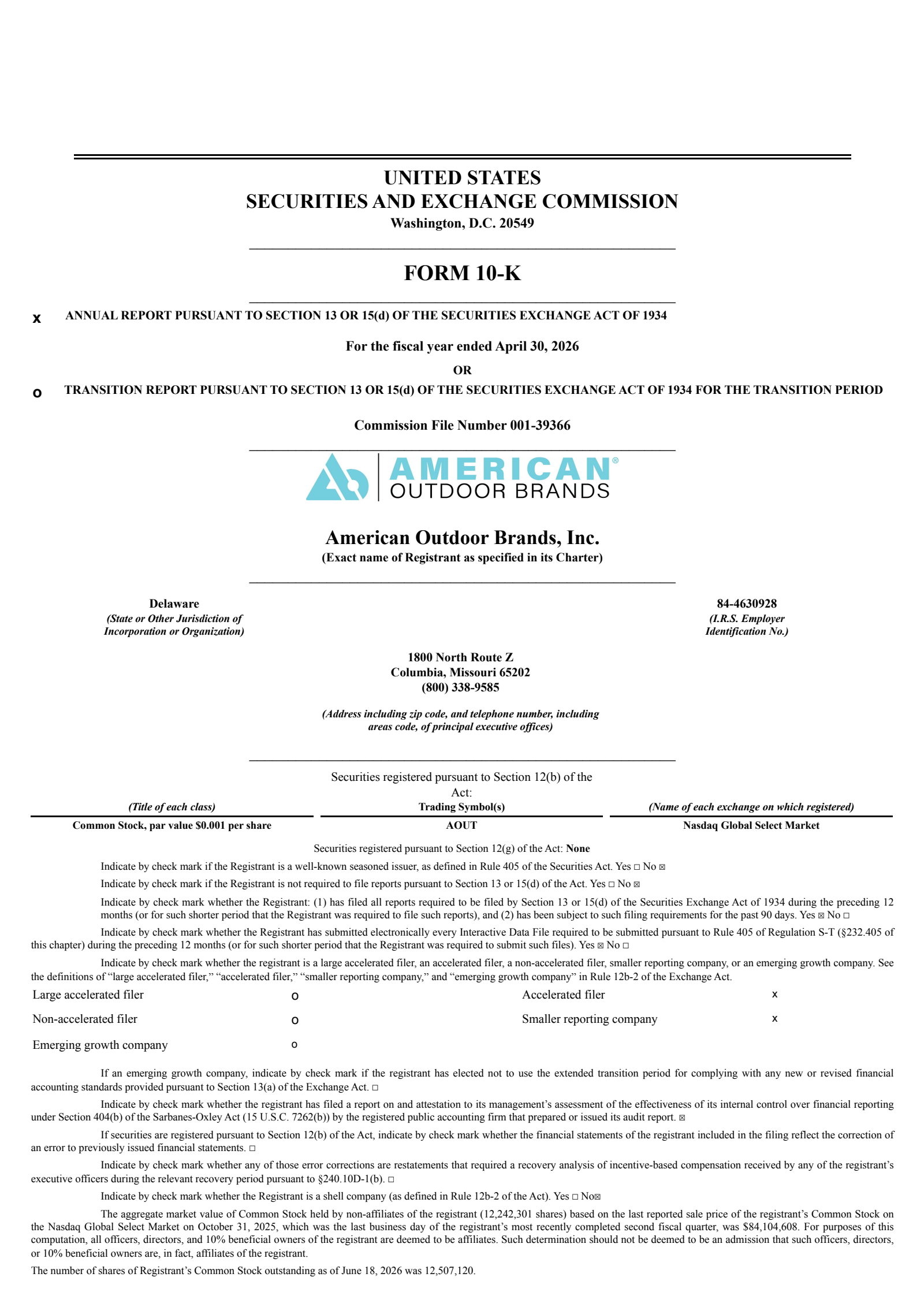 American Outdoor Brands' Q4 2026 Annual report