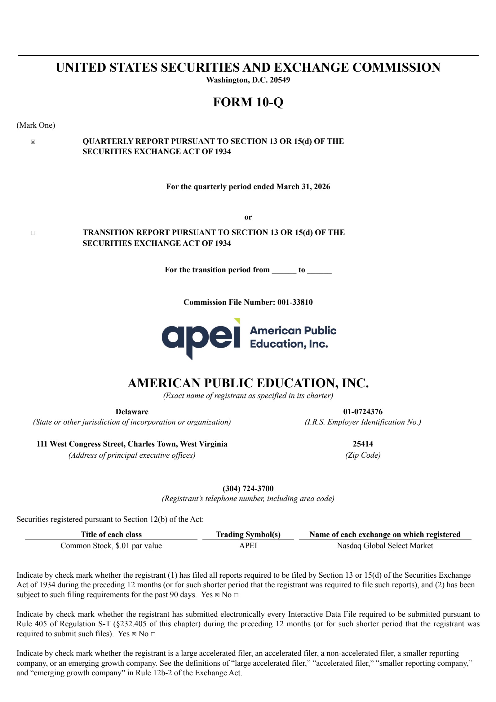 American Public Education's Q1 2026 Quarterly report