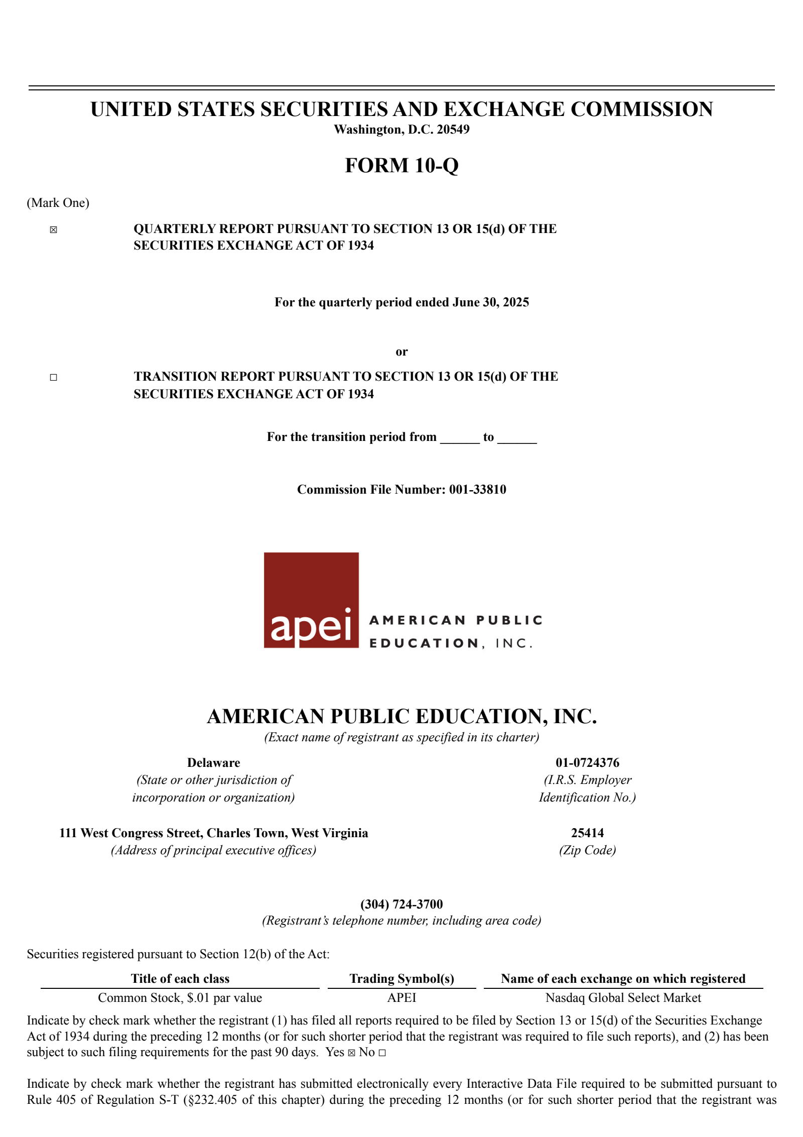 American Public Education's Q2 2025 Quarterly report