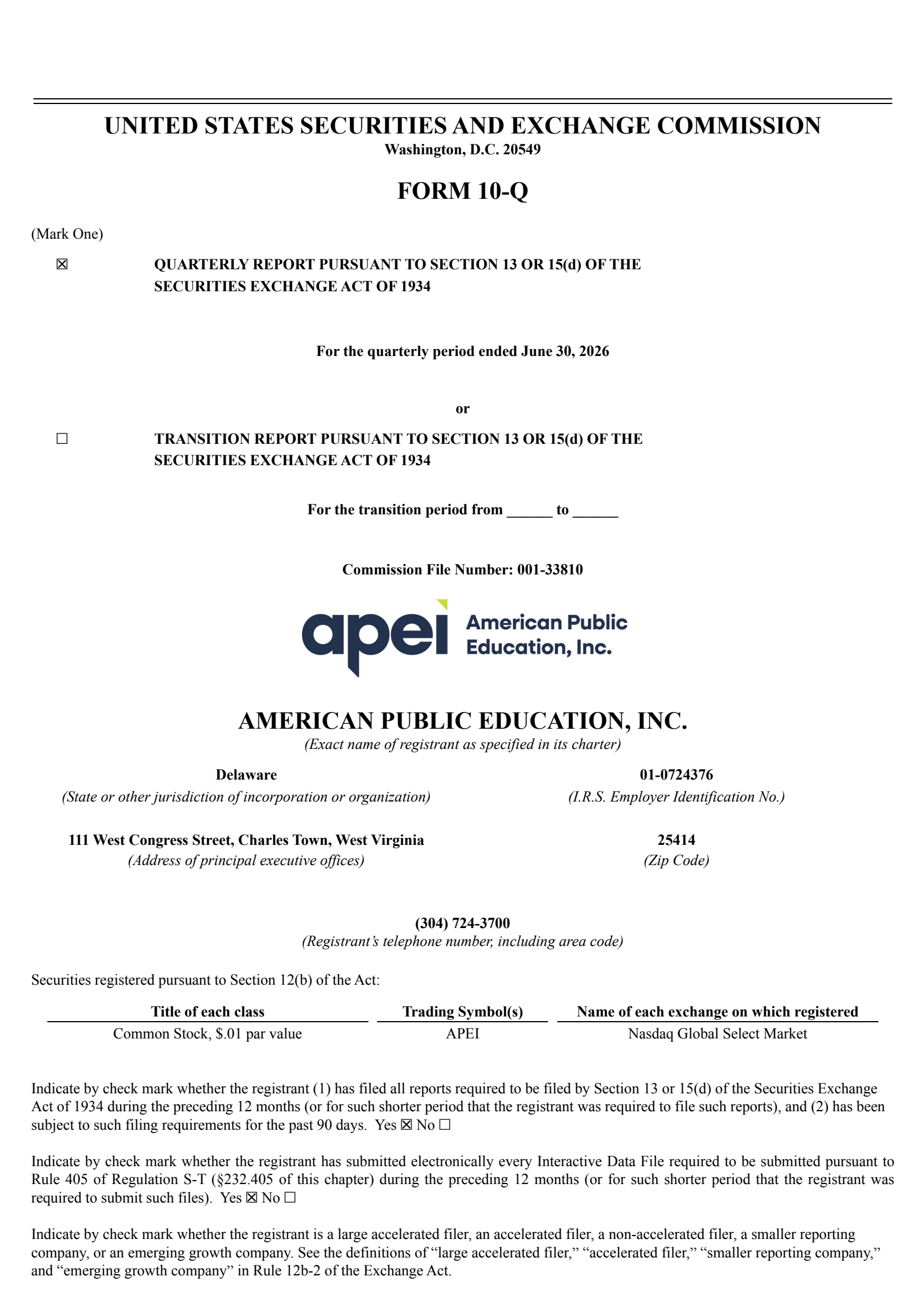 American Public Education's Q2 2026 Quarterly report