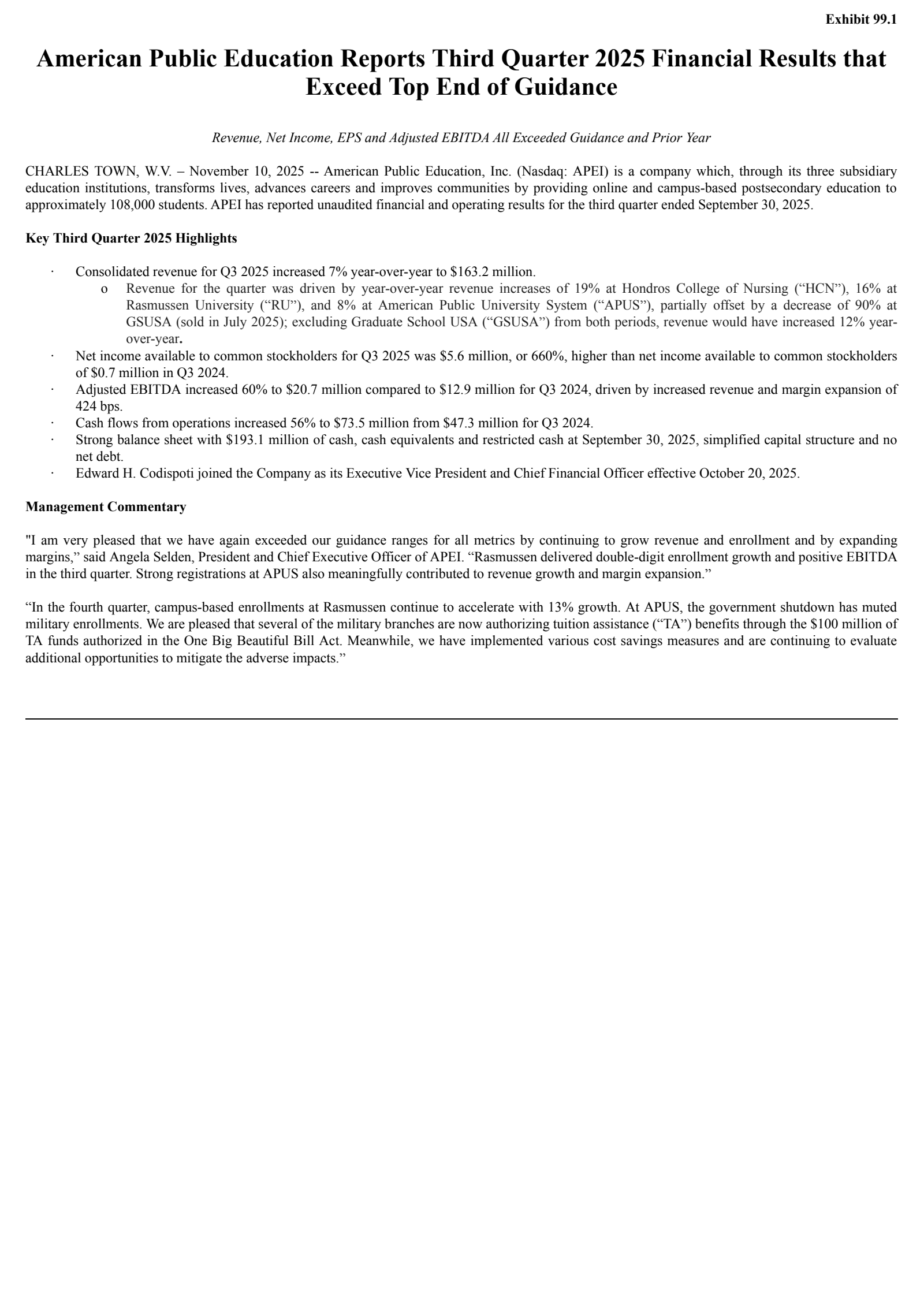 American Public Education's Q3 2025 Earnings Release
