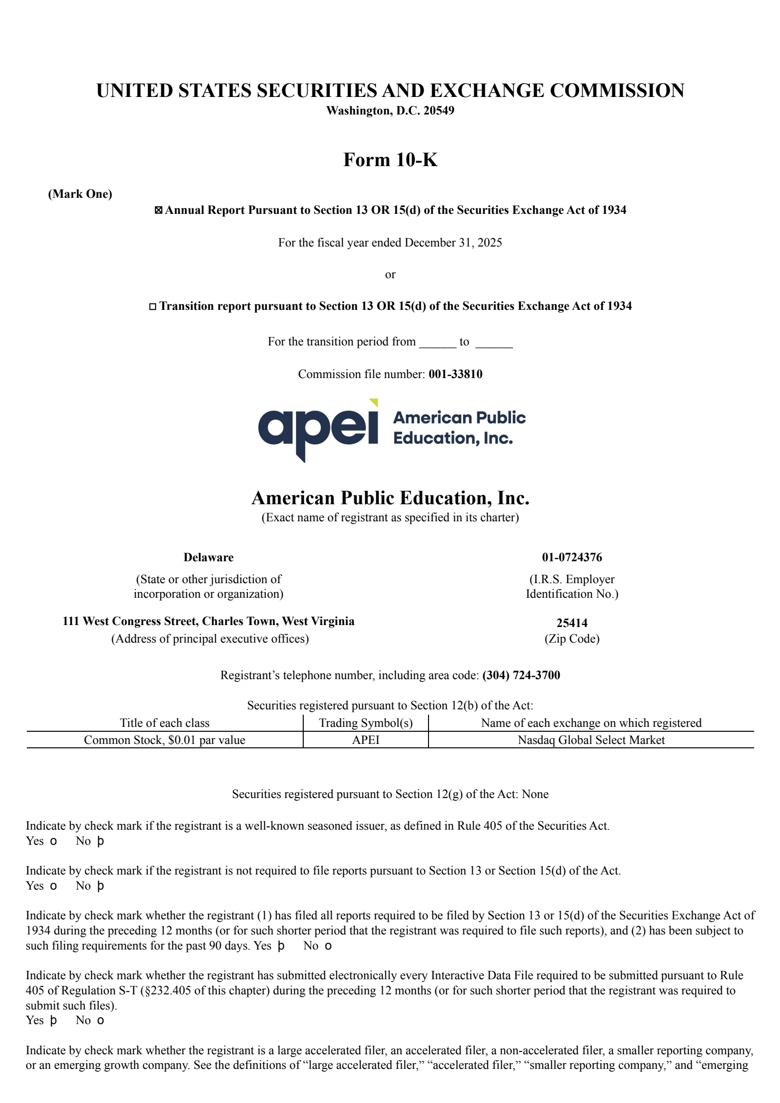 American Public Education's Q4 2025 Annual report