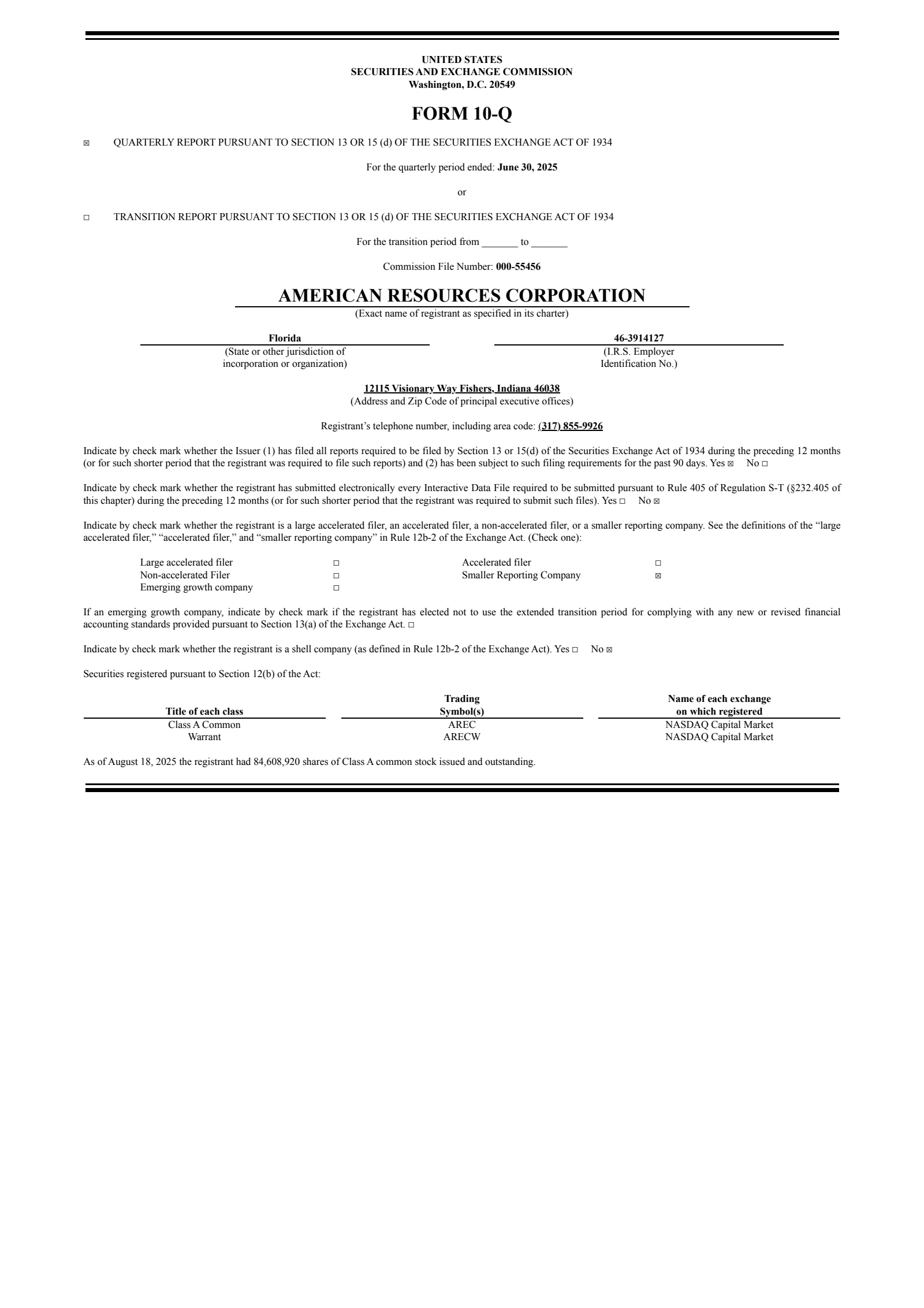 American Resources' Q2 2025 Quarterly report