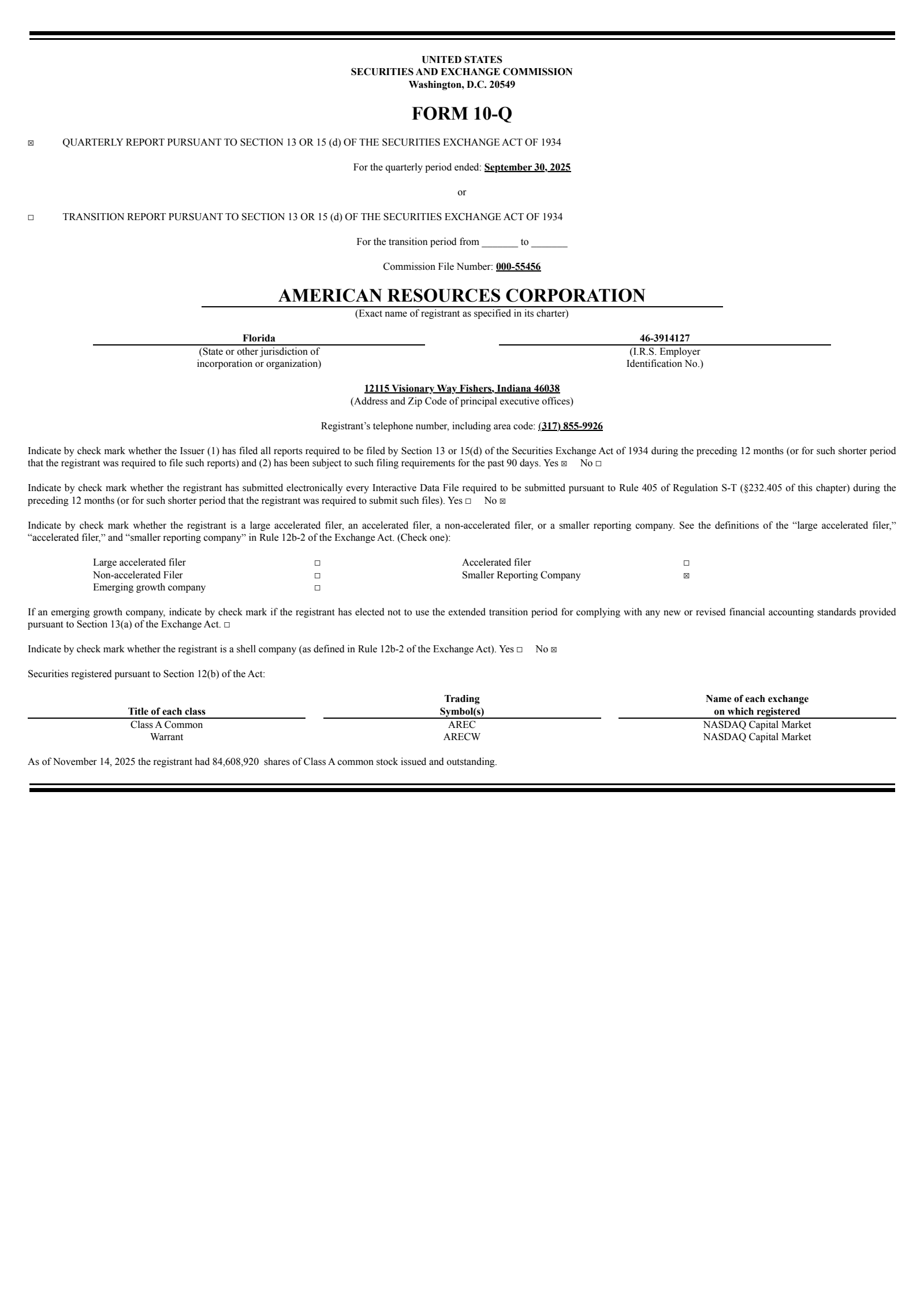 American Resources' Q3 2025 Quarterly Report