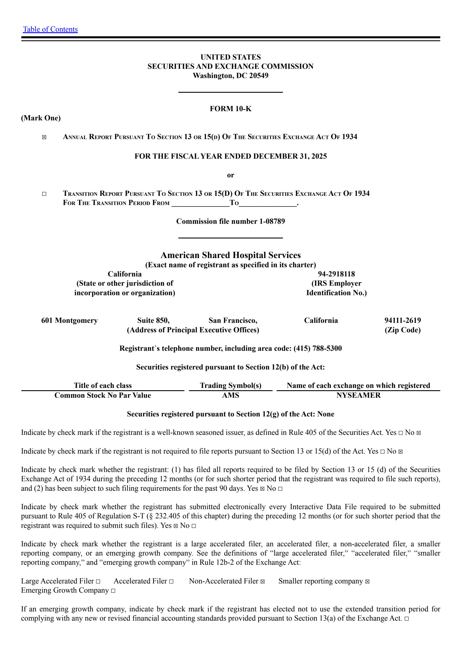 American Shared Hospital Services' Q4 2025 Annual report
