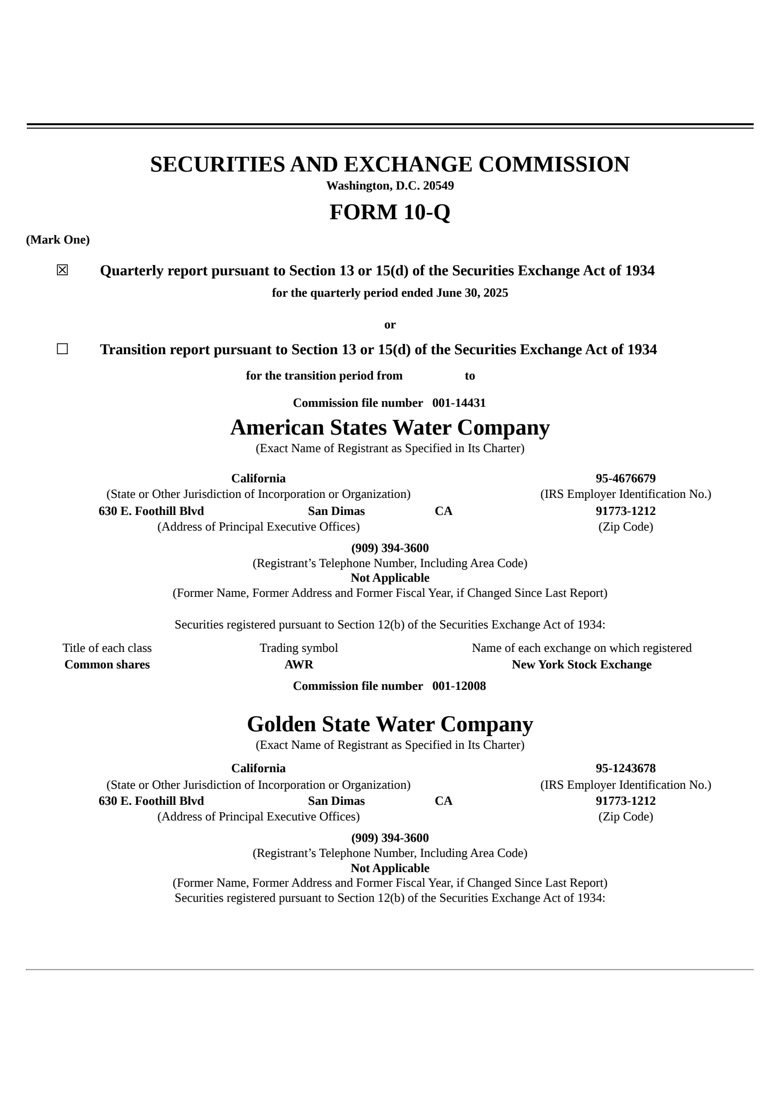 American States Water's Q2 2025 Quarterly report