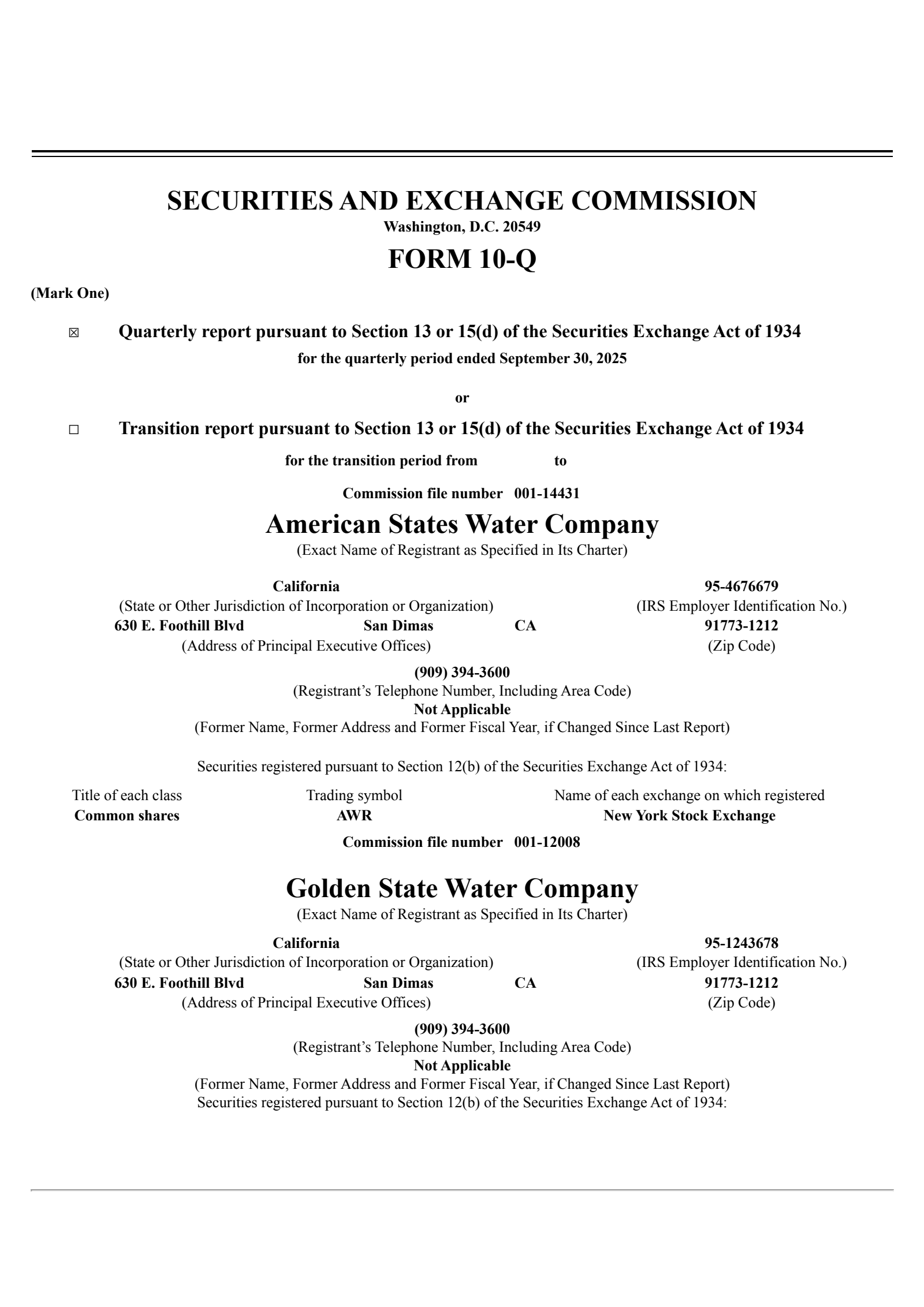 American States Water's Q3 2025 Quarterly Report