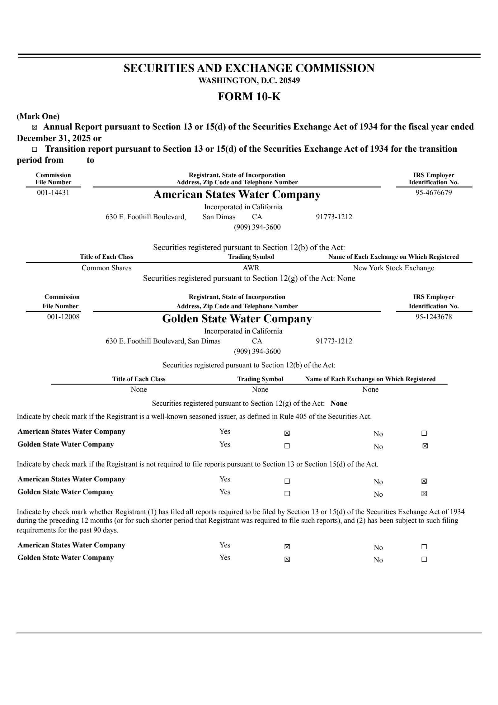 American States Water's Q4 2025 Annual report