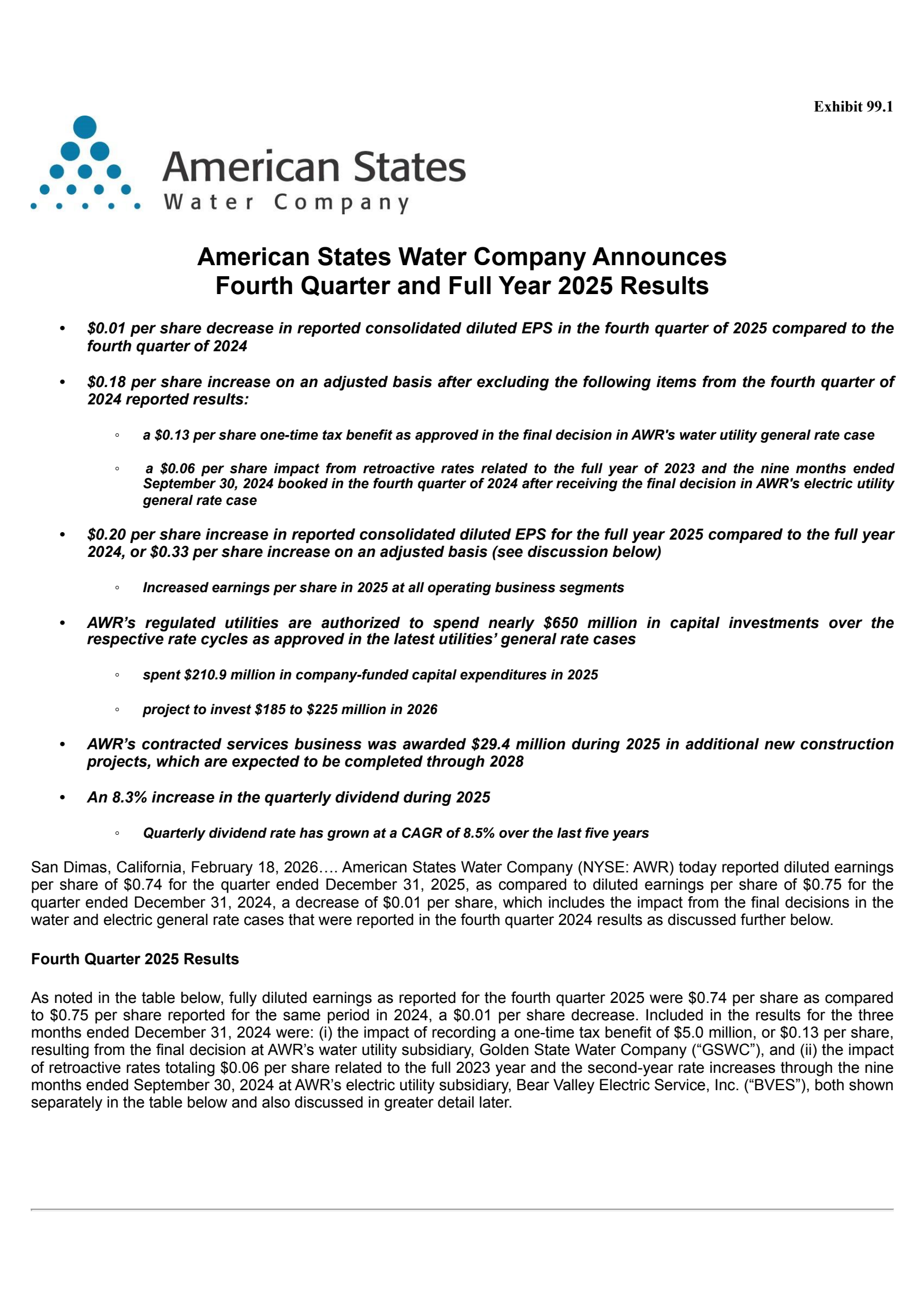 American States Water's Q4 2025 Press Release