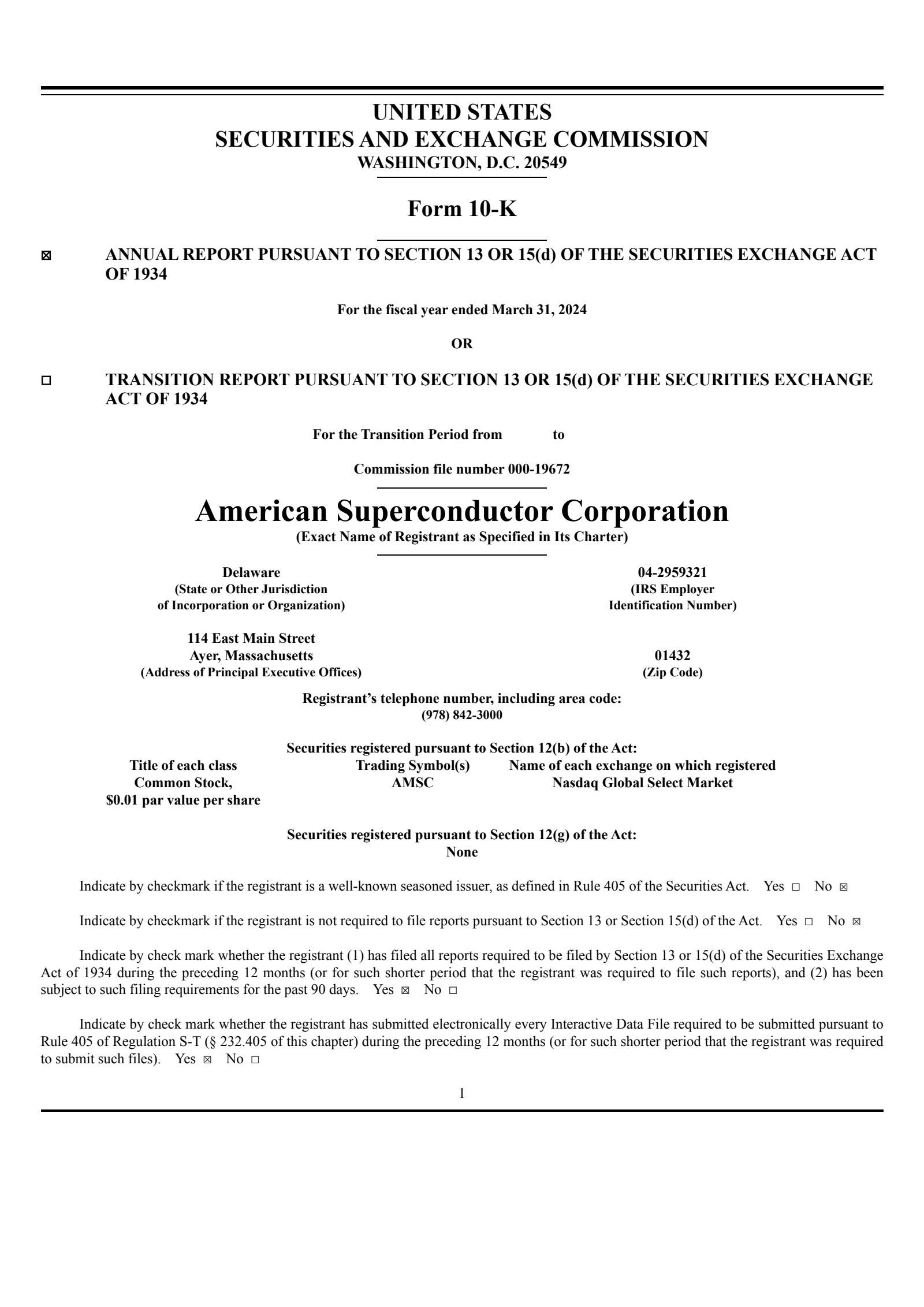 American Superconductor's Q4 2024 Annual report