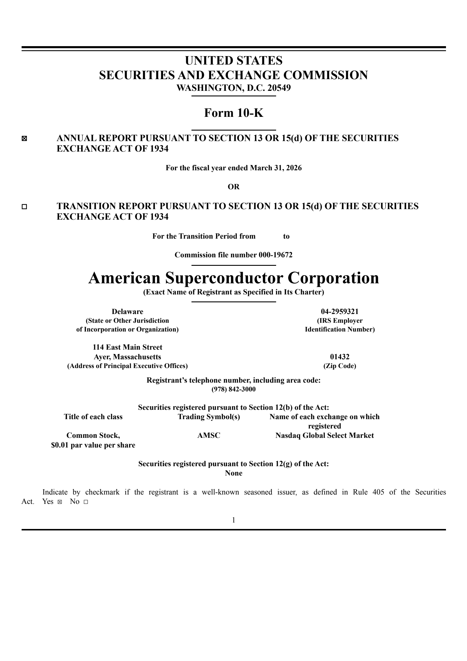 American Superconductor's Q4 2026 Annual report