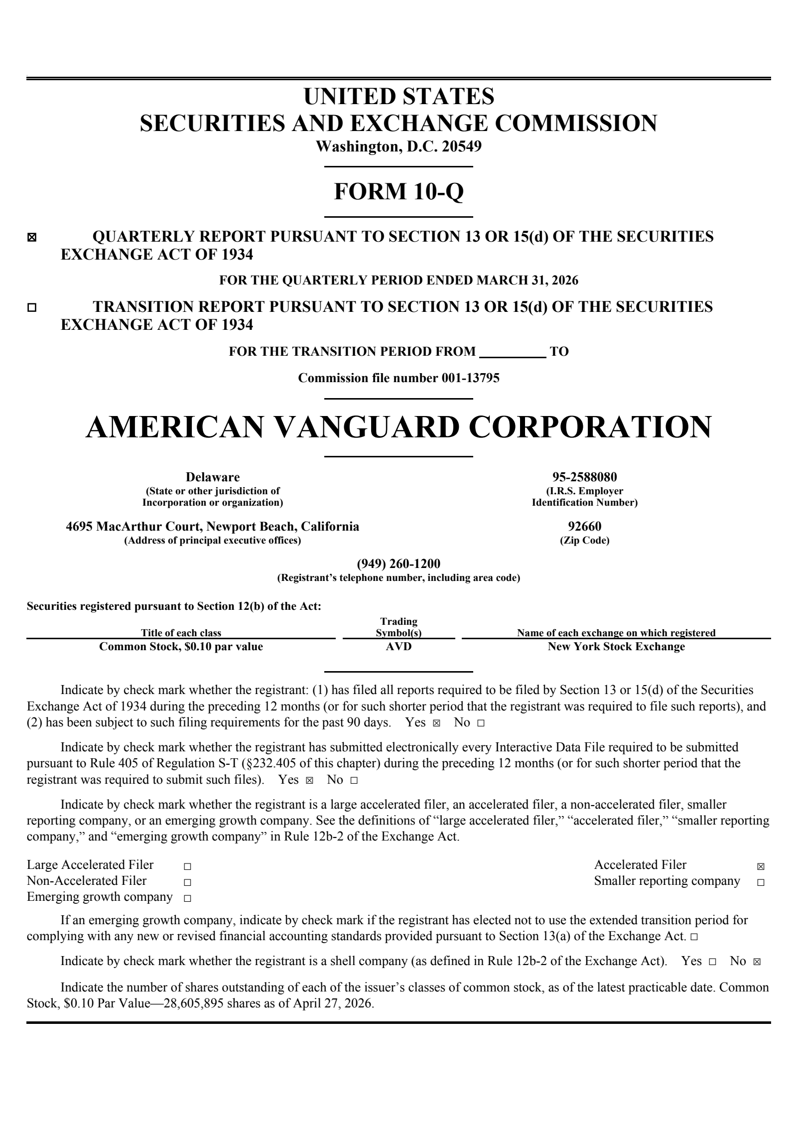 American Vanguard's Q1 2026 Quarterly report