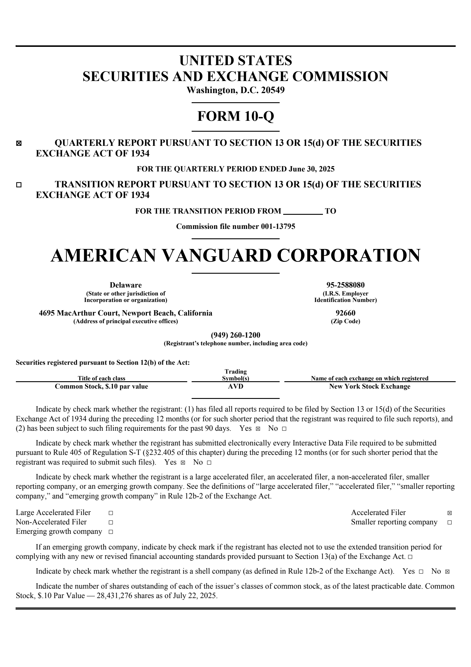 American Vanguard's Q2 2025 Quarterly report