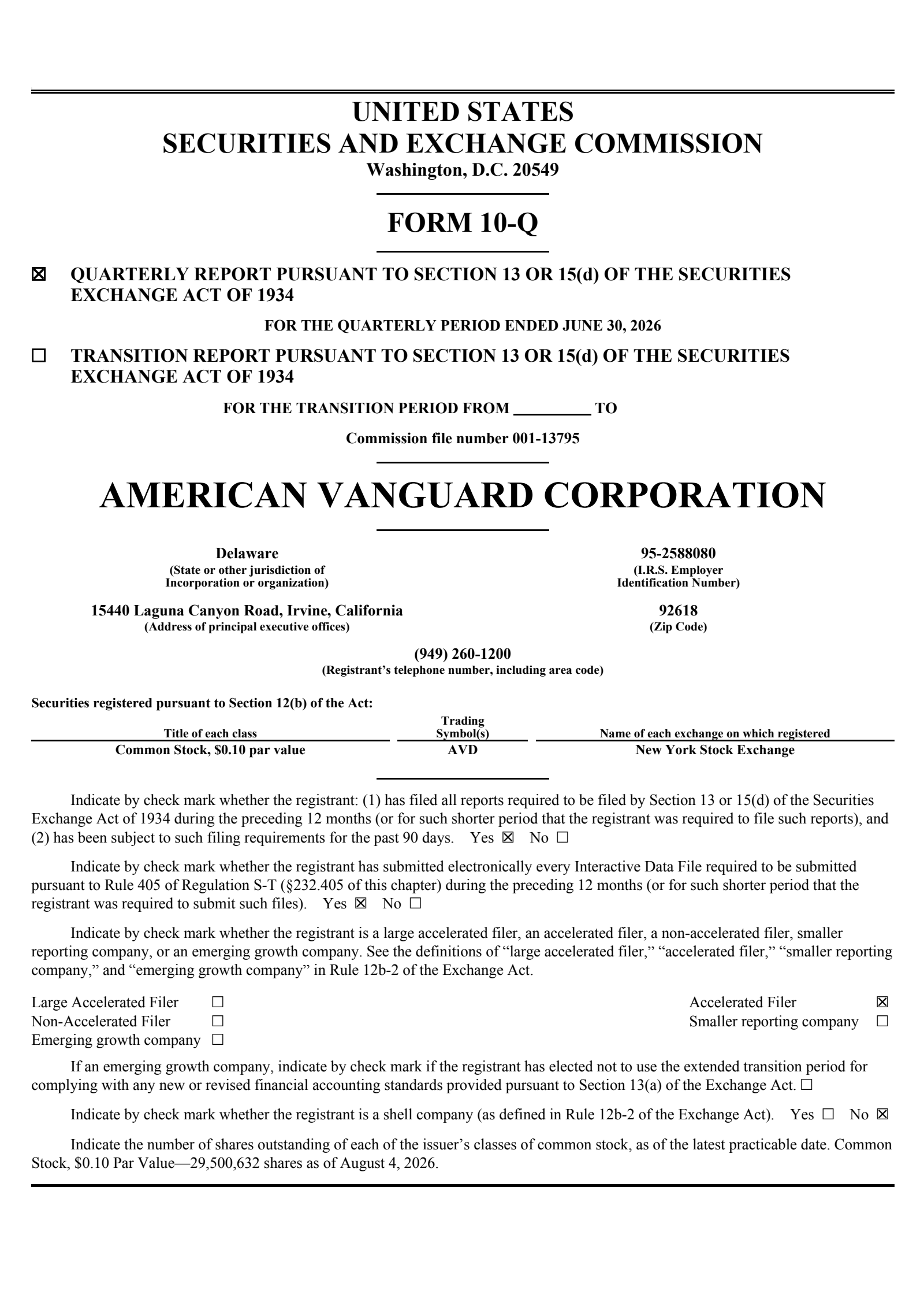 American Vanguard's Q2 2026 Quarterly report