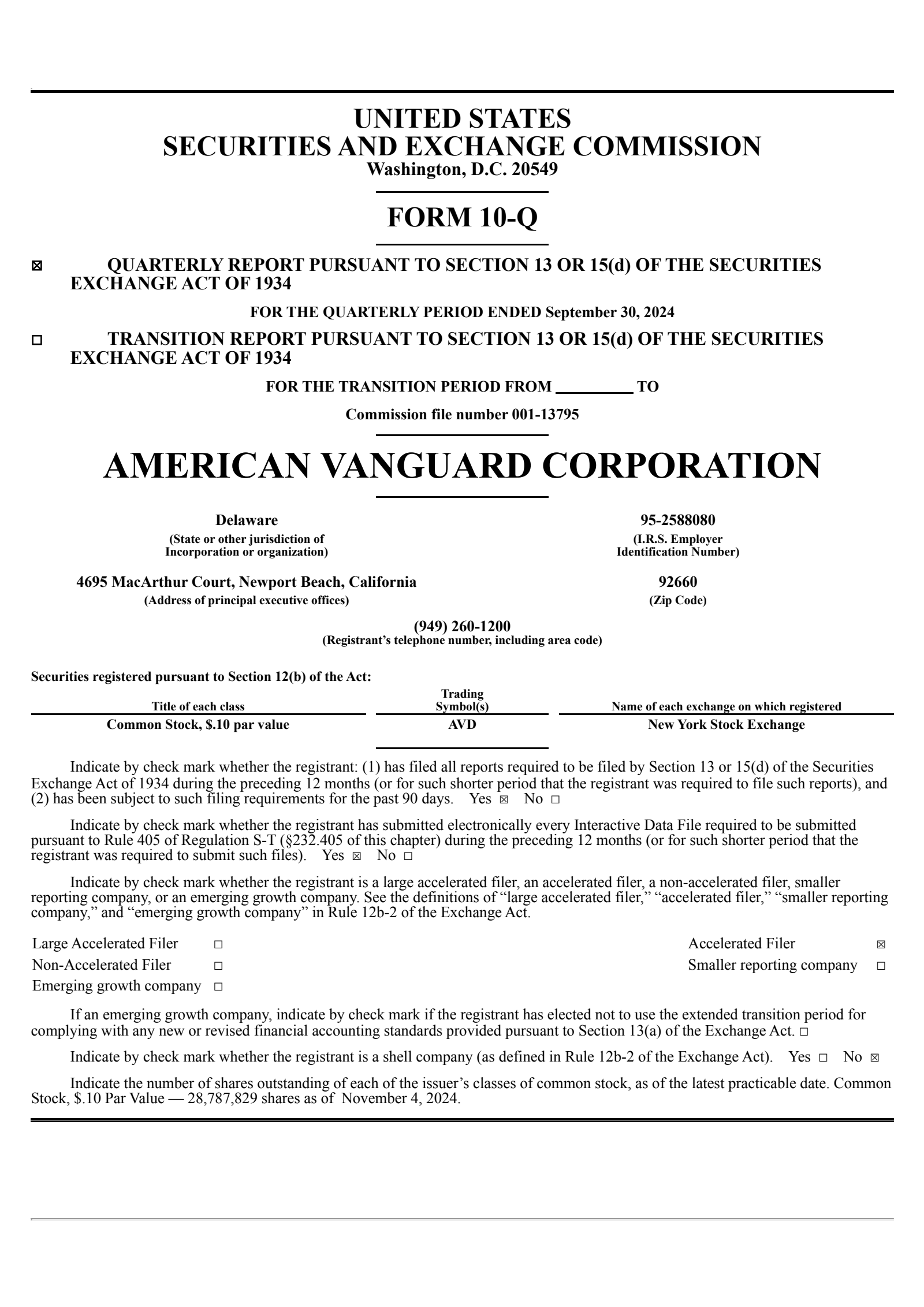 American Vanguard's Q3 2024 Quarterly report