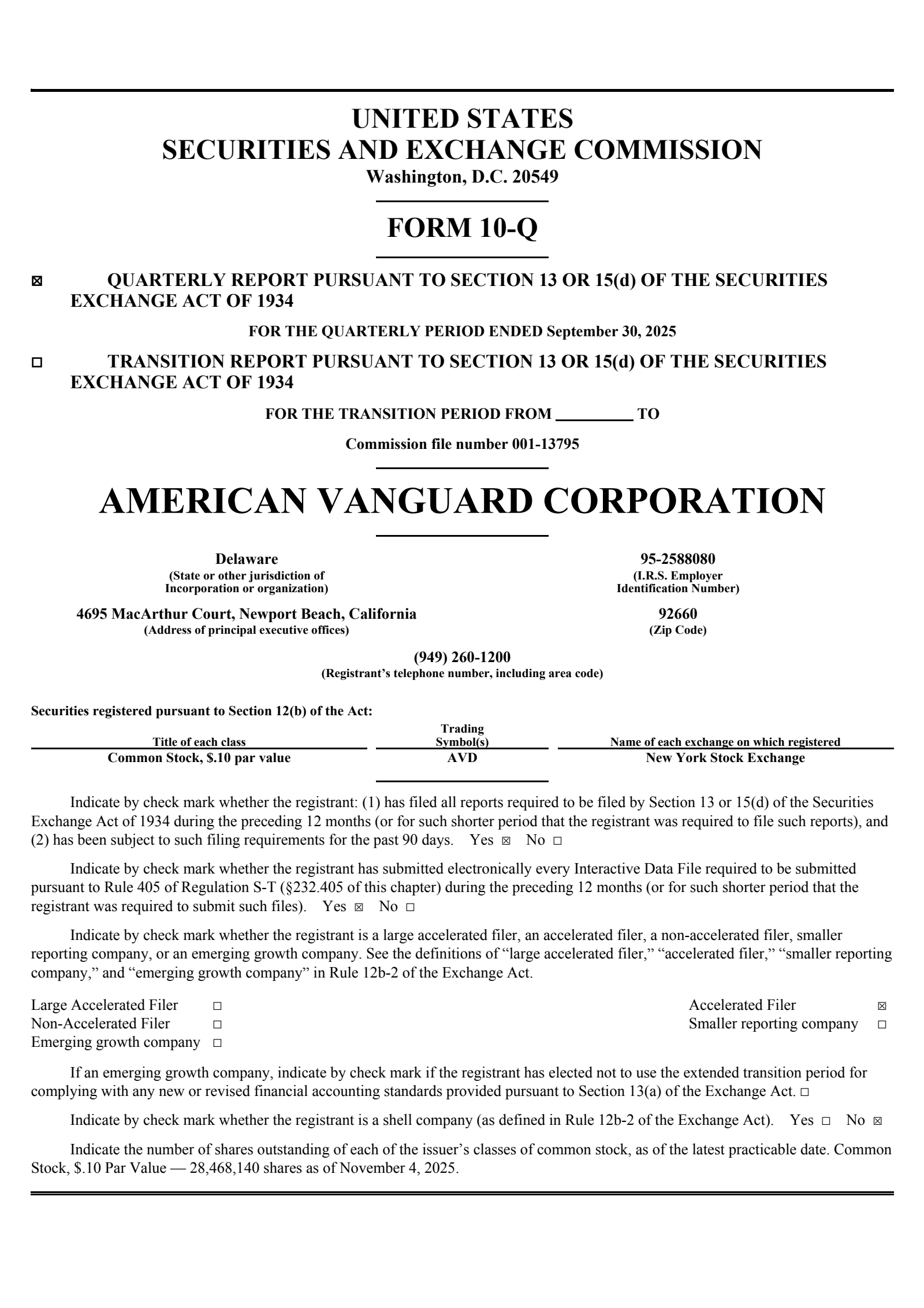 American Vanguard's Q3 2025 Quarterly Report