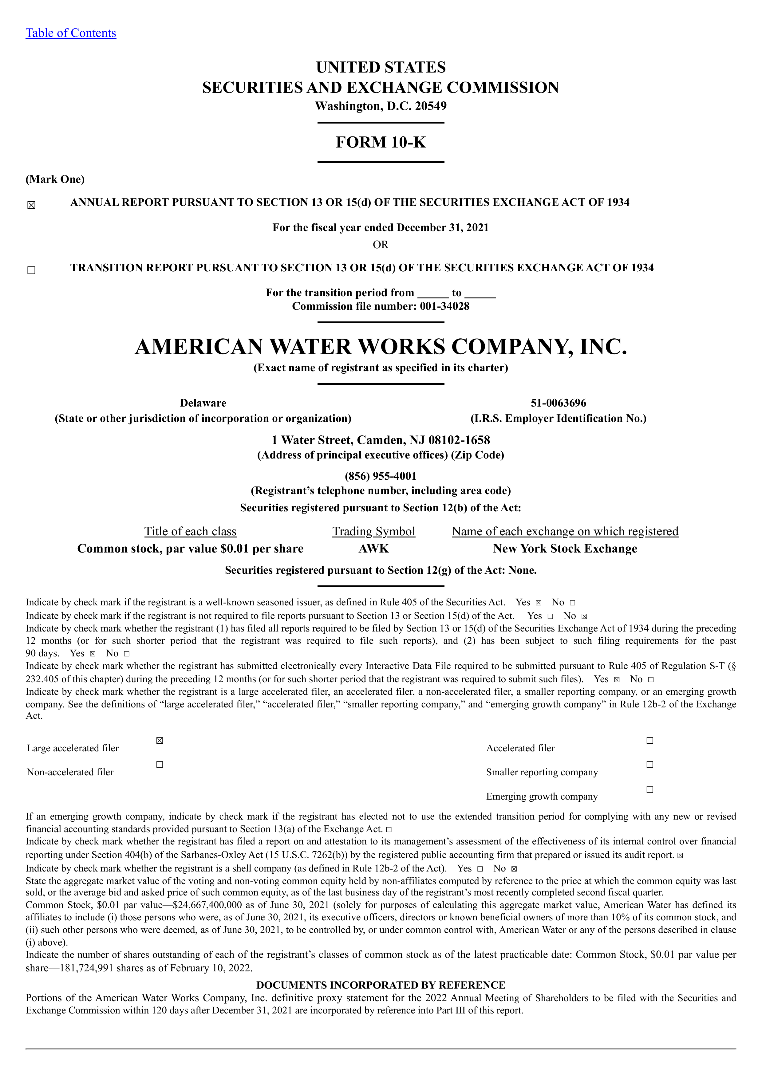 American Water Works' Q4 2021 Annual report