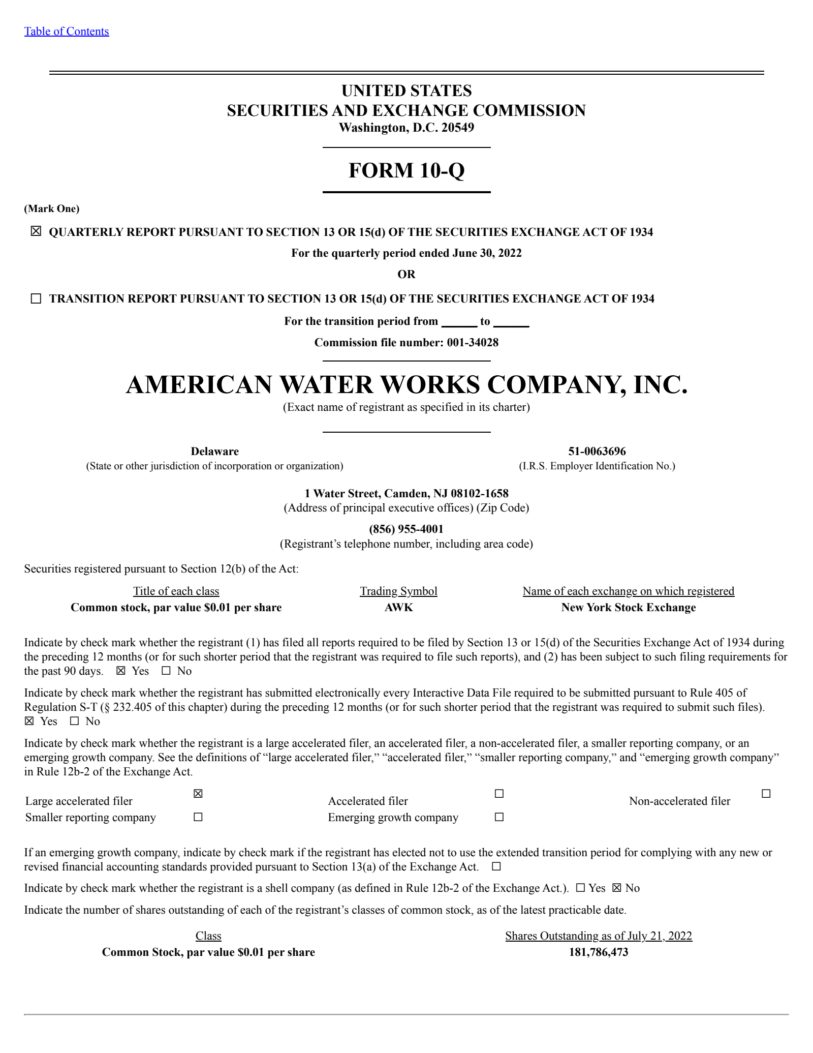 American Water Works' Q2 2022 Quarterly report
