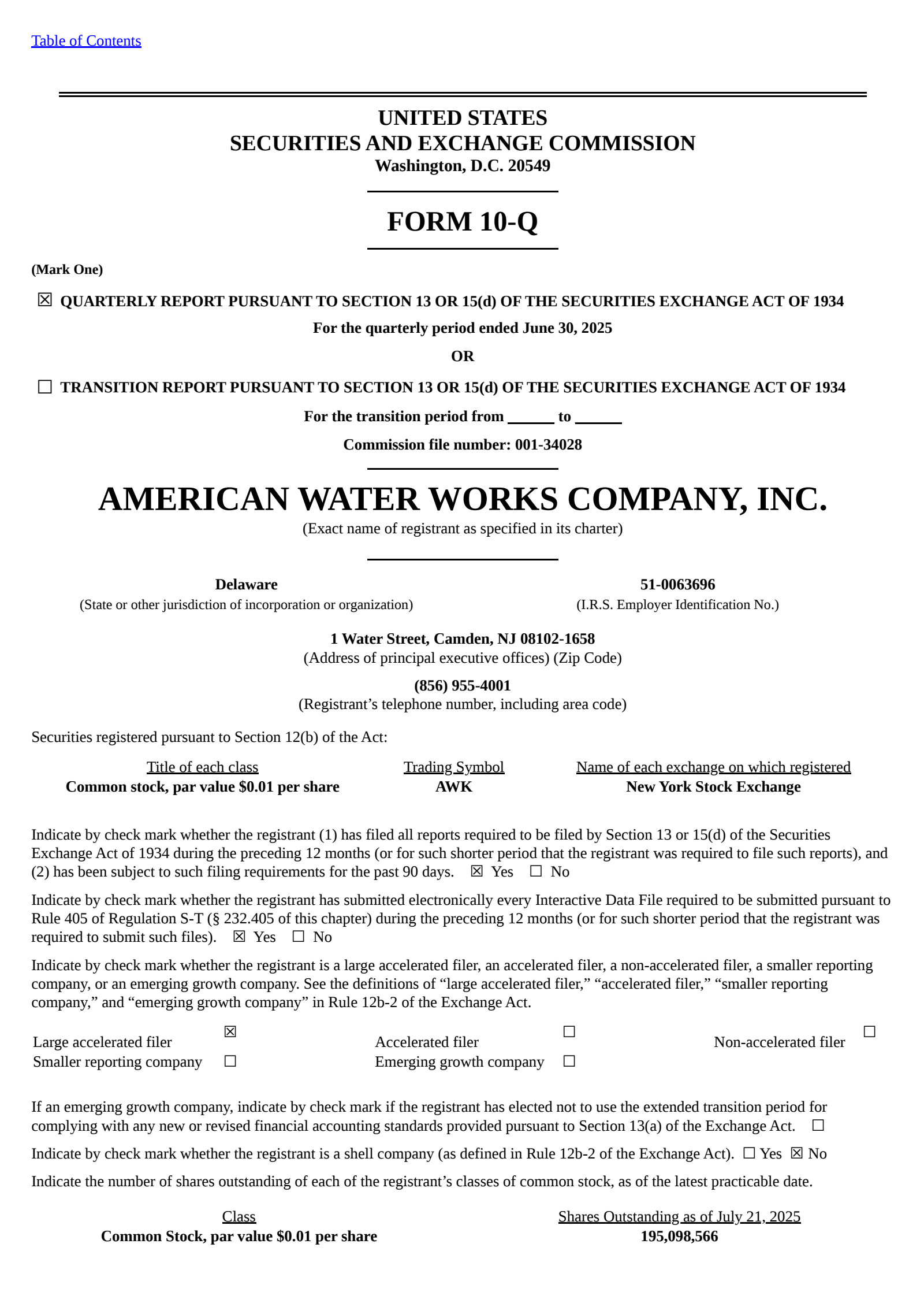 American Water Works' Q2 2025 Quarterly report