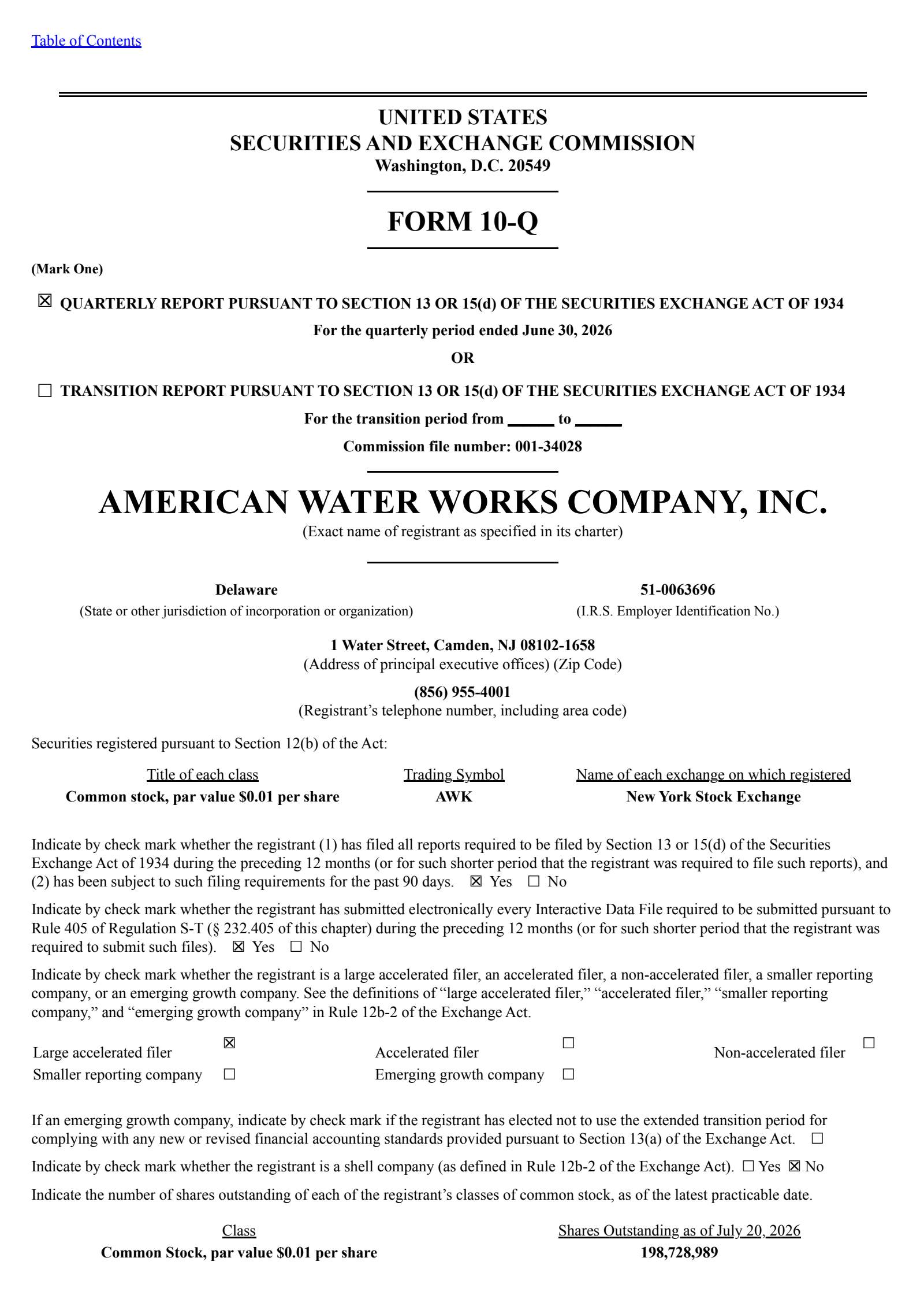 American Water Works' Q2 2026 Quarterly report