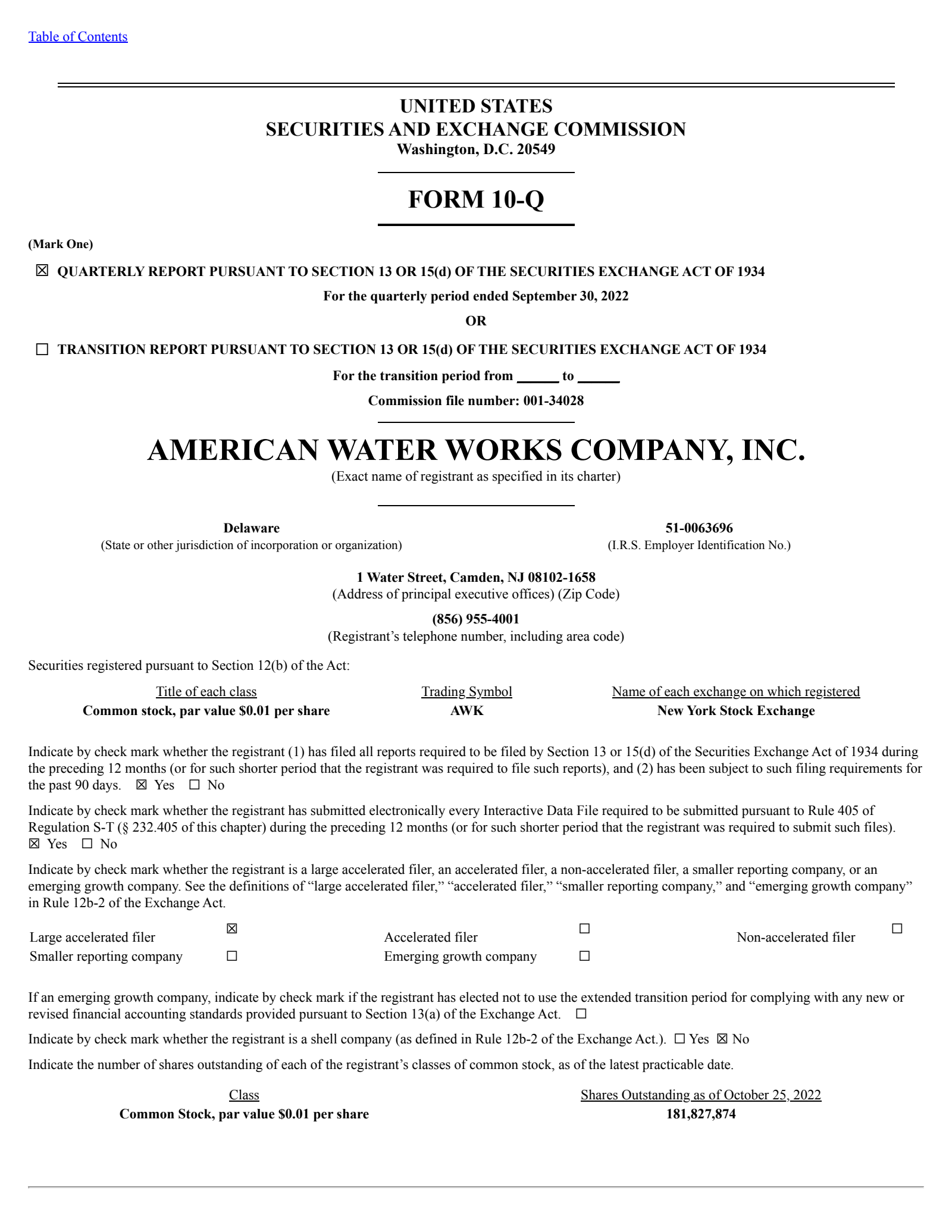 American Water Works' Q3 2022 Quarterly report