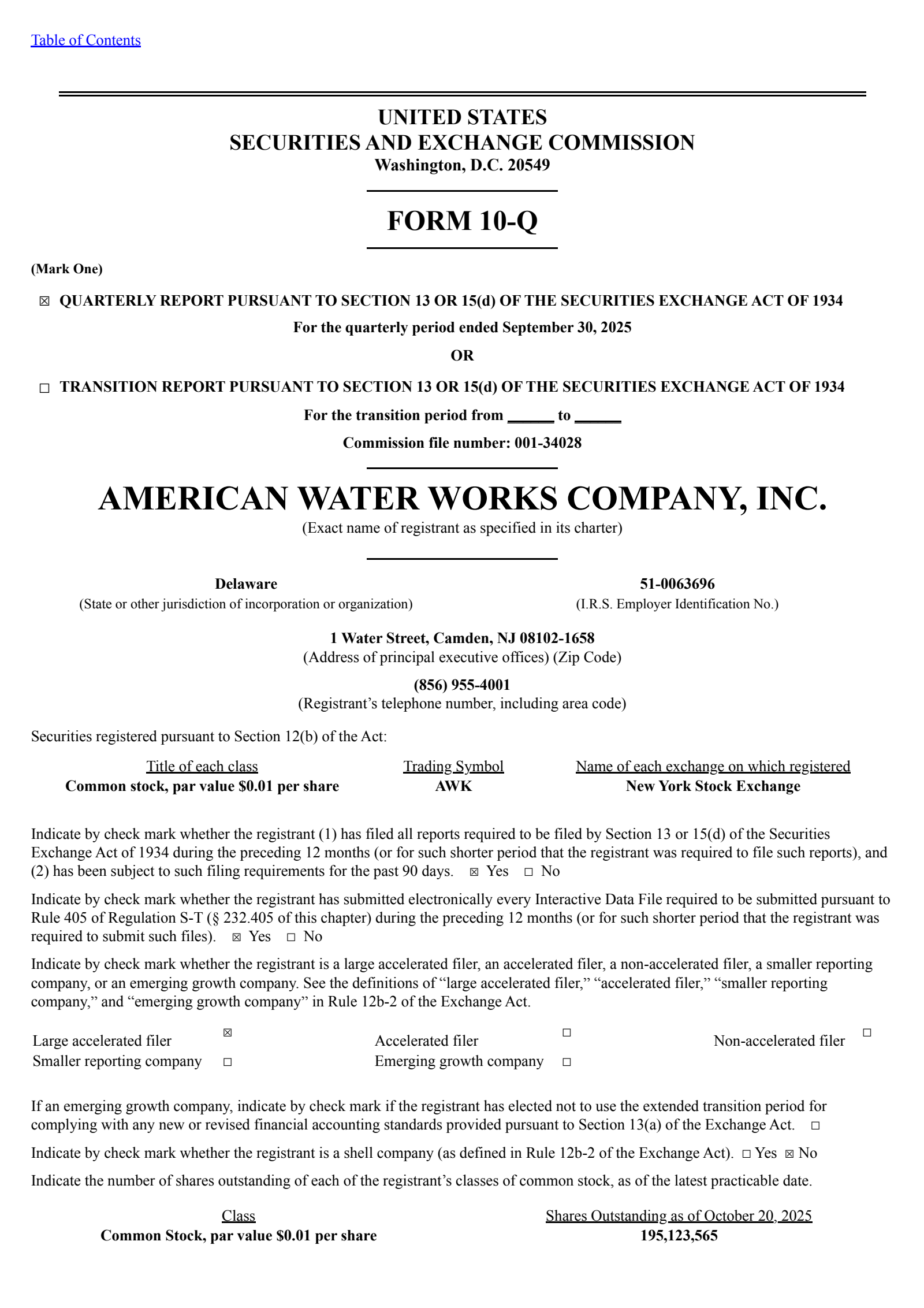 American Water Works' Q3 2025 Quarterly Report