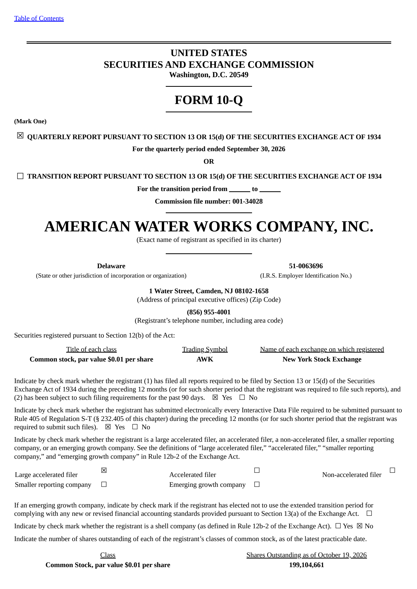 American Water Works' Q3 2026 Quarterly report