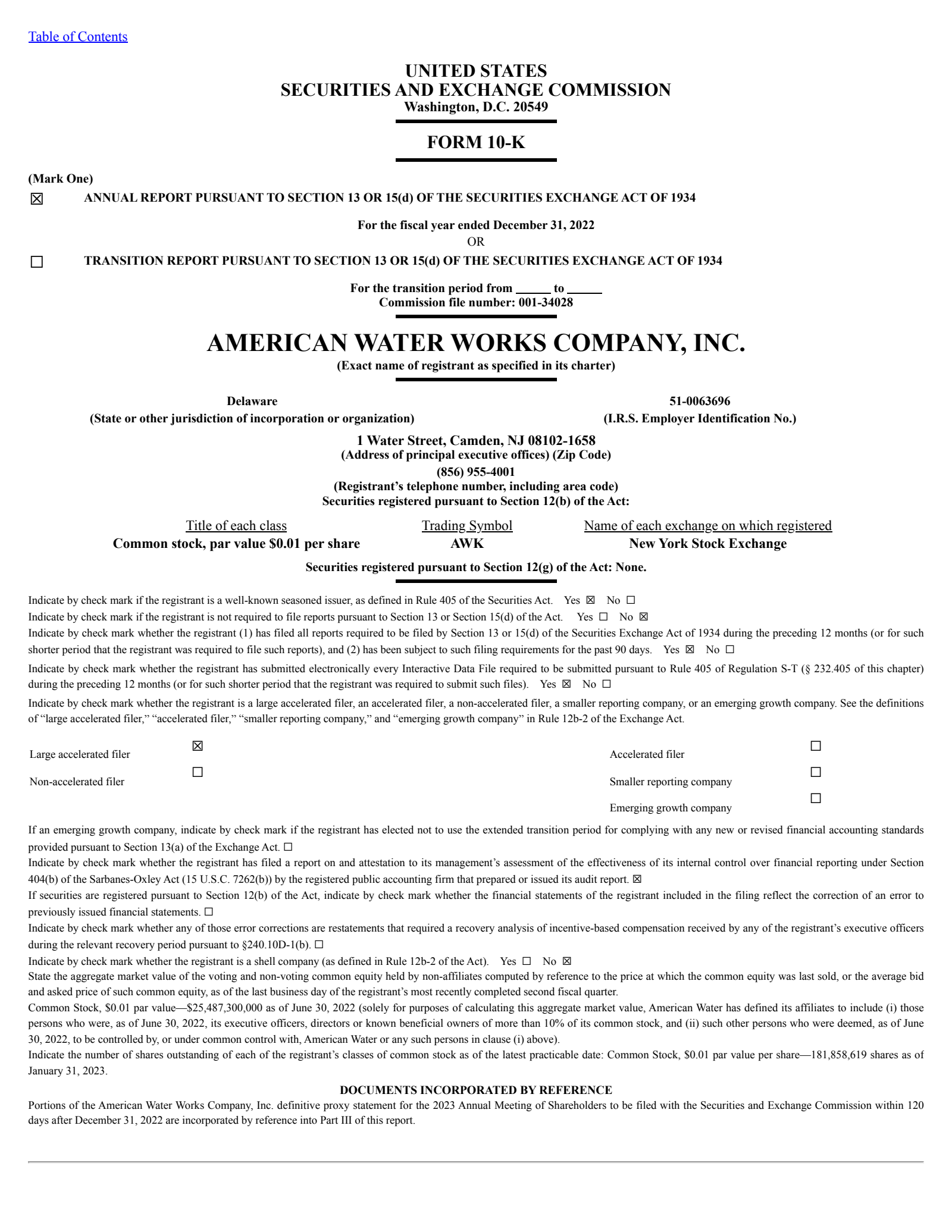 American Water Works' Q4 2022 Annual report