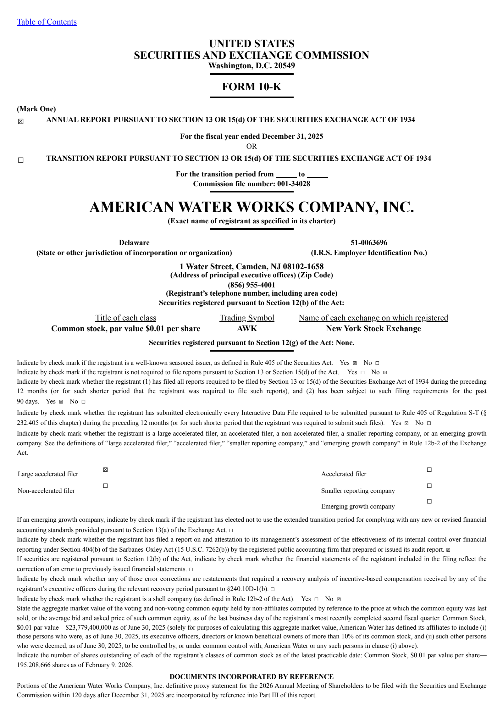 American Water Works' Q4 2025 Annual report