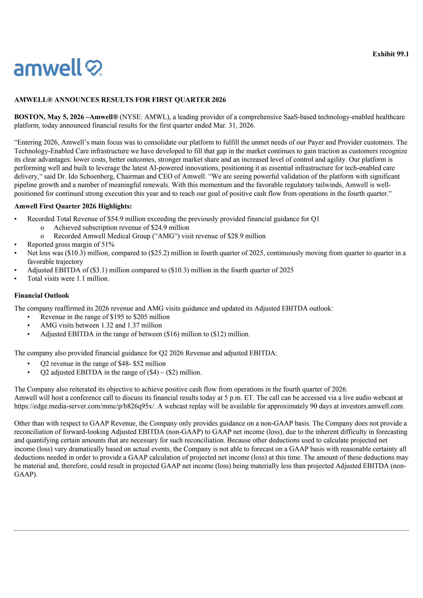 American Well's Q1 2026 Press Release