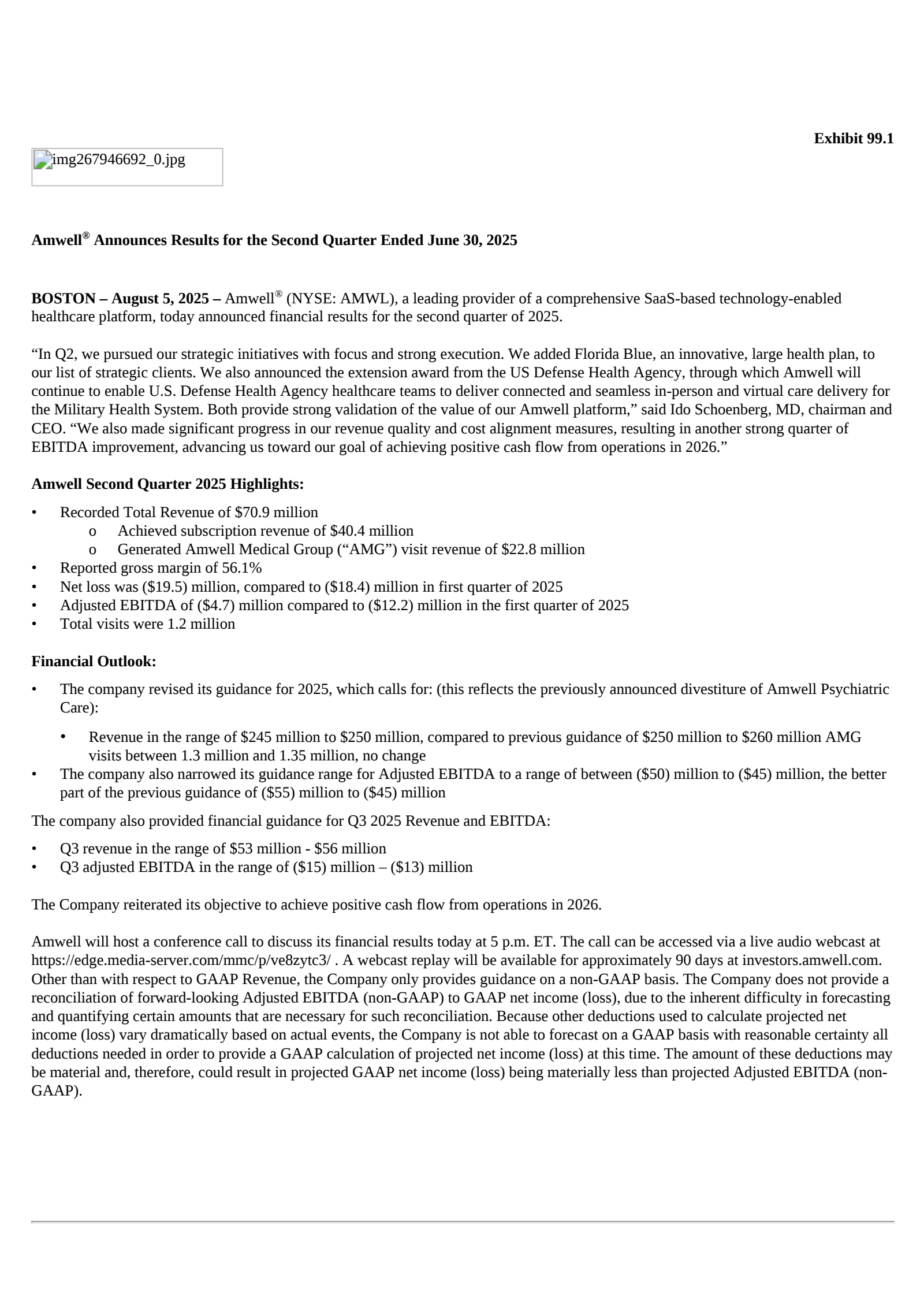 American Well's Q2 2025 Press Release