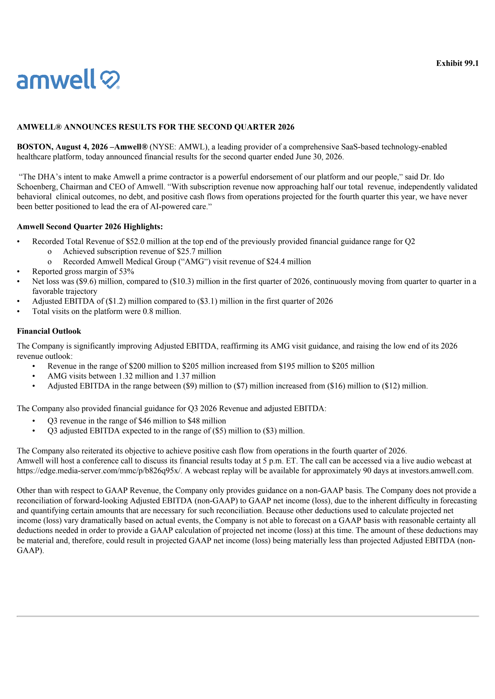 American Well's Q2 2026 Press Release