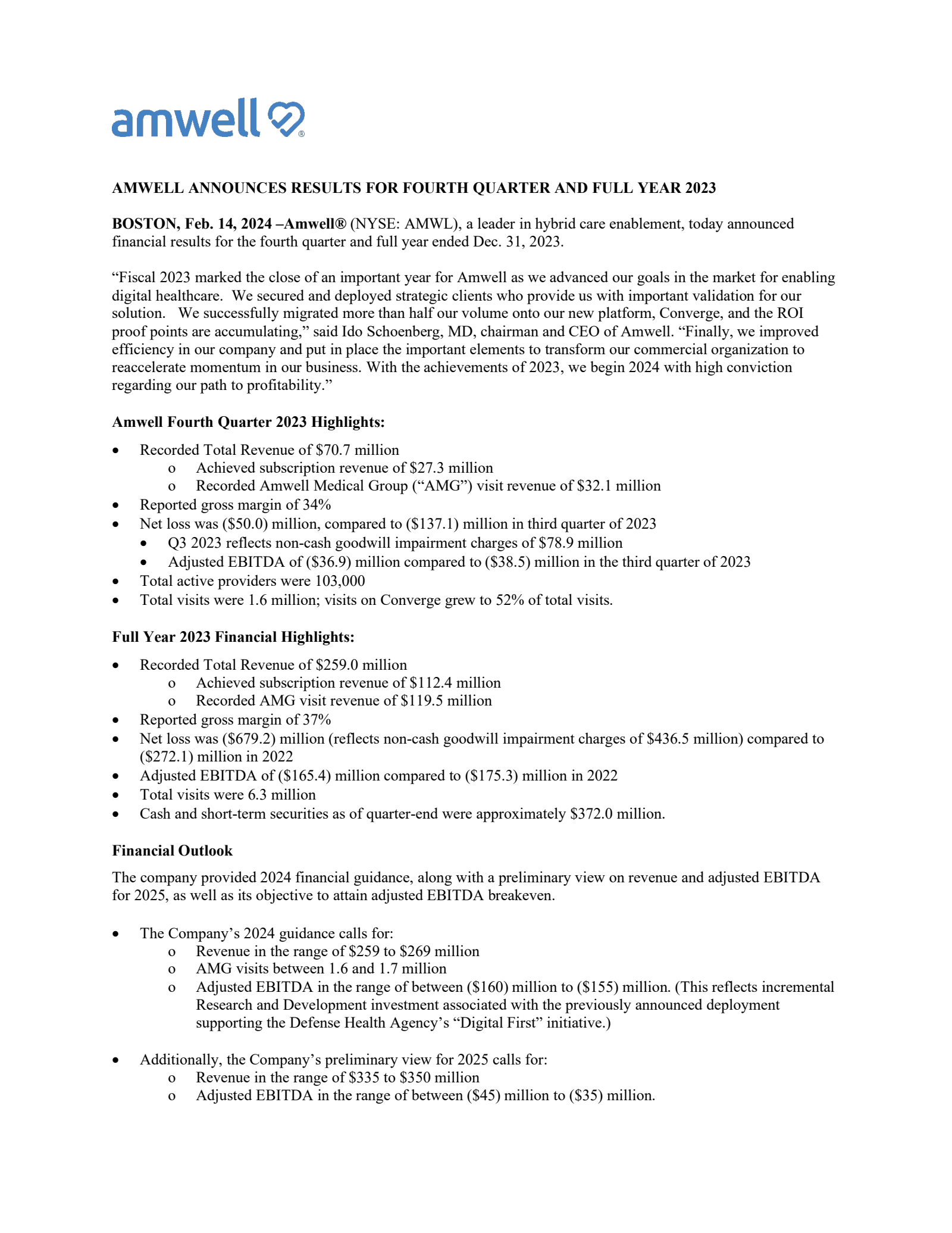 Onestream's Q4 2023 Press Release