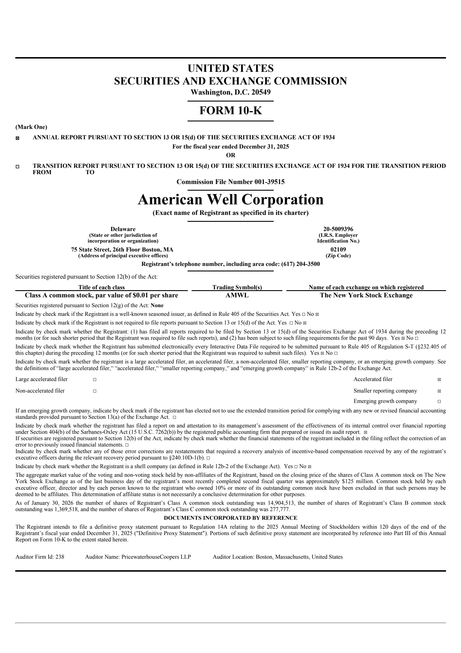 American Well's Q4 2025 Annual report