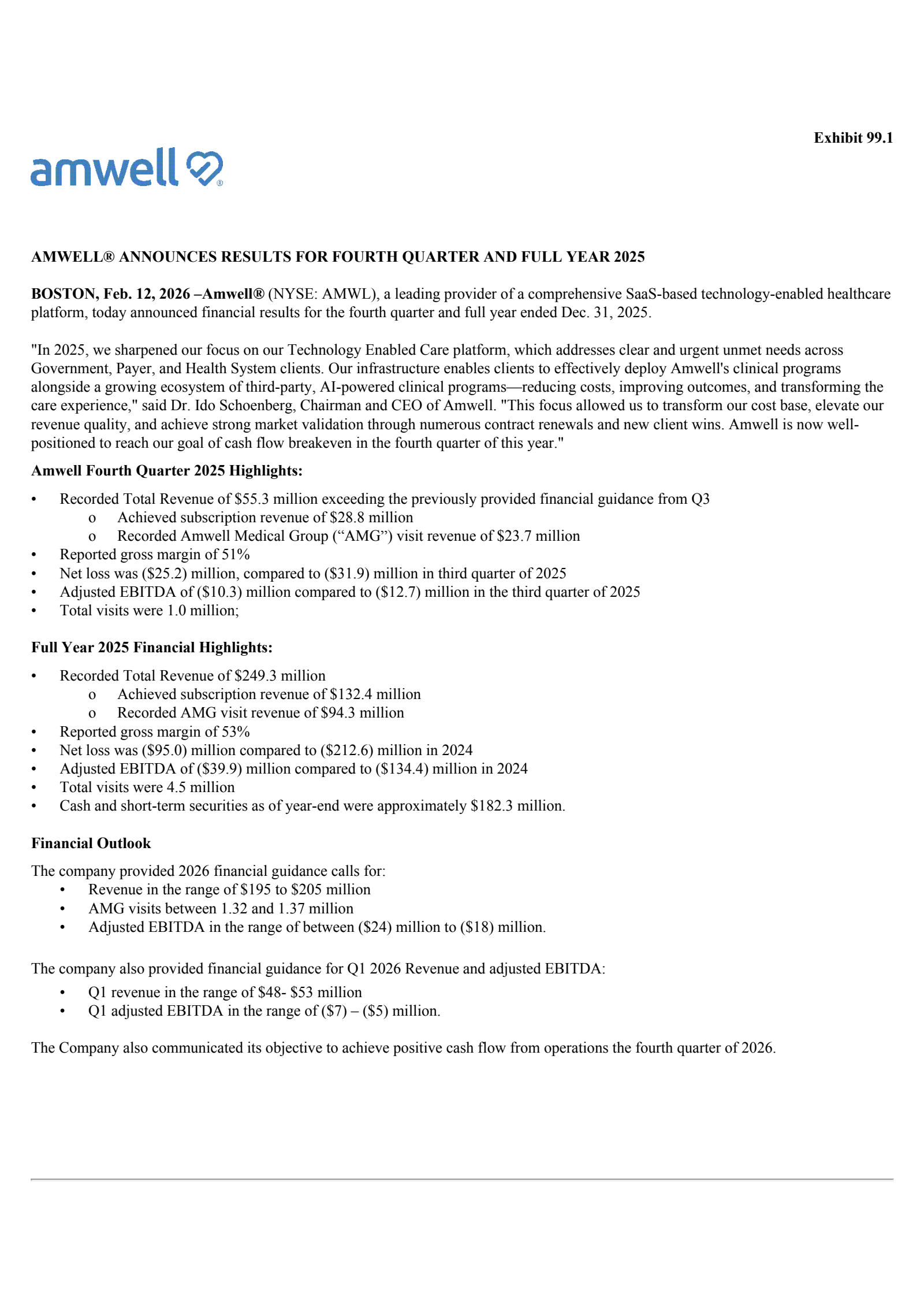 American Well's Q4 2025 Press Release