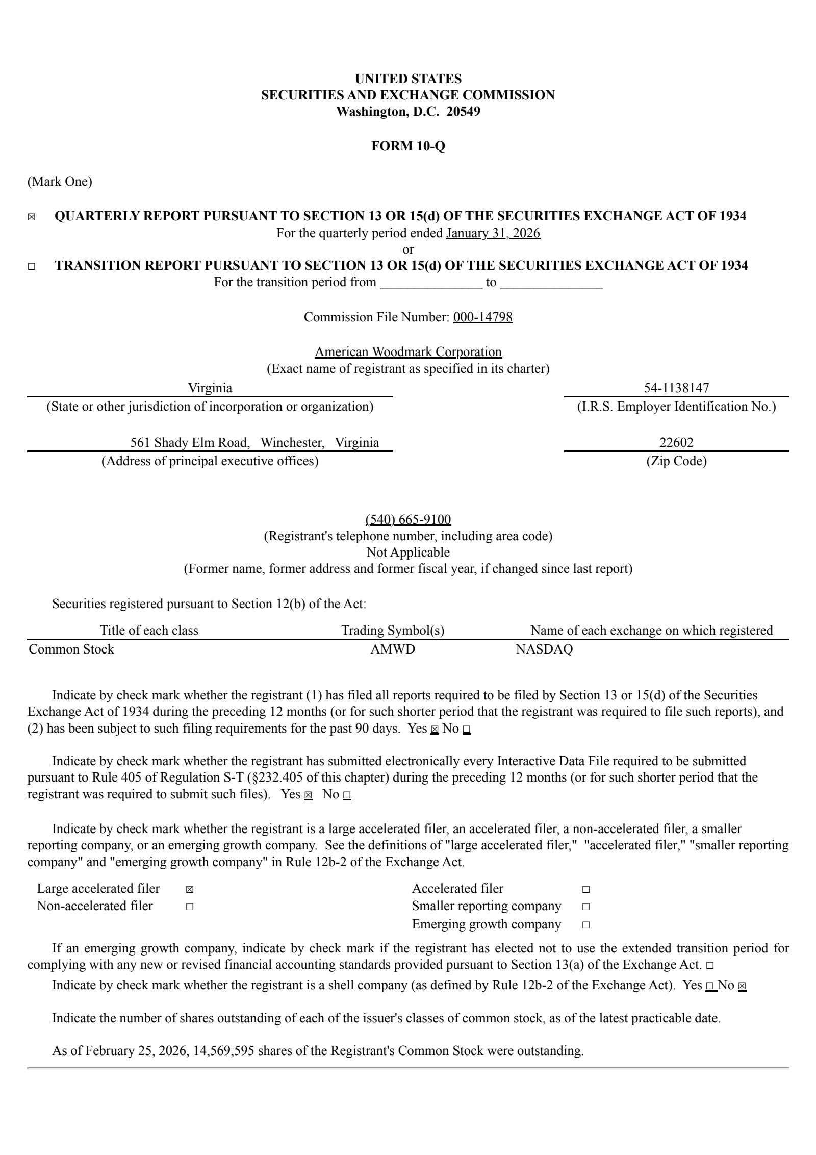 American Woodmark's Q3 2026 Quarterly report