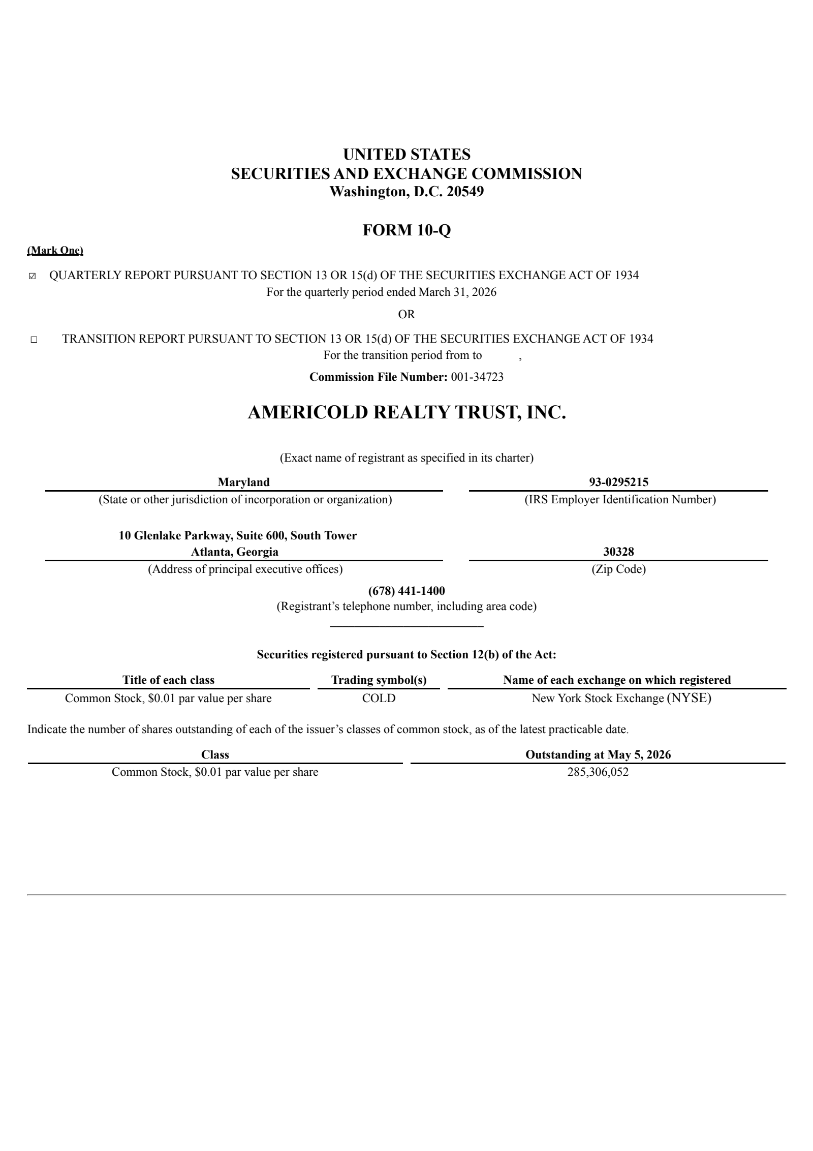 Americold Realty Trust's Q1 2026 Quarterly report