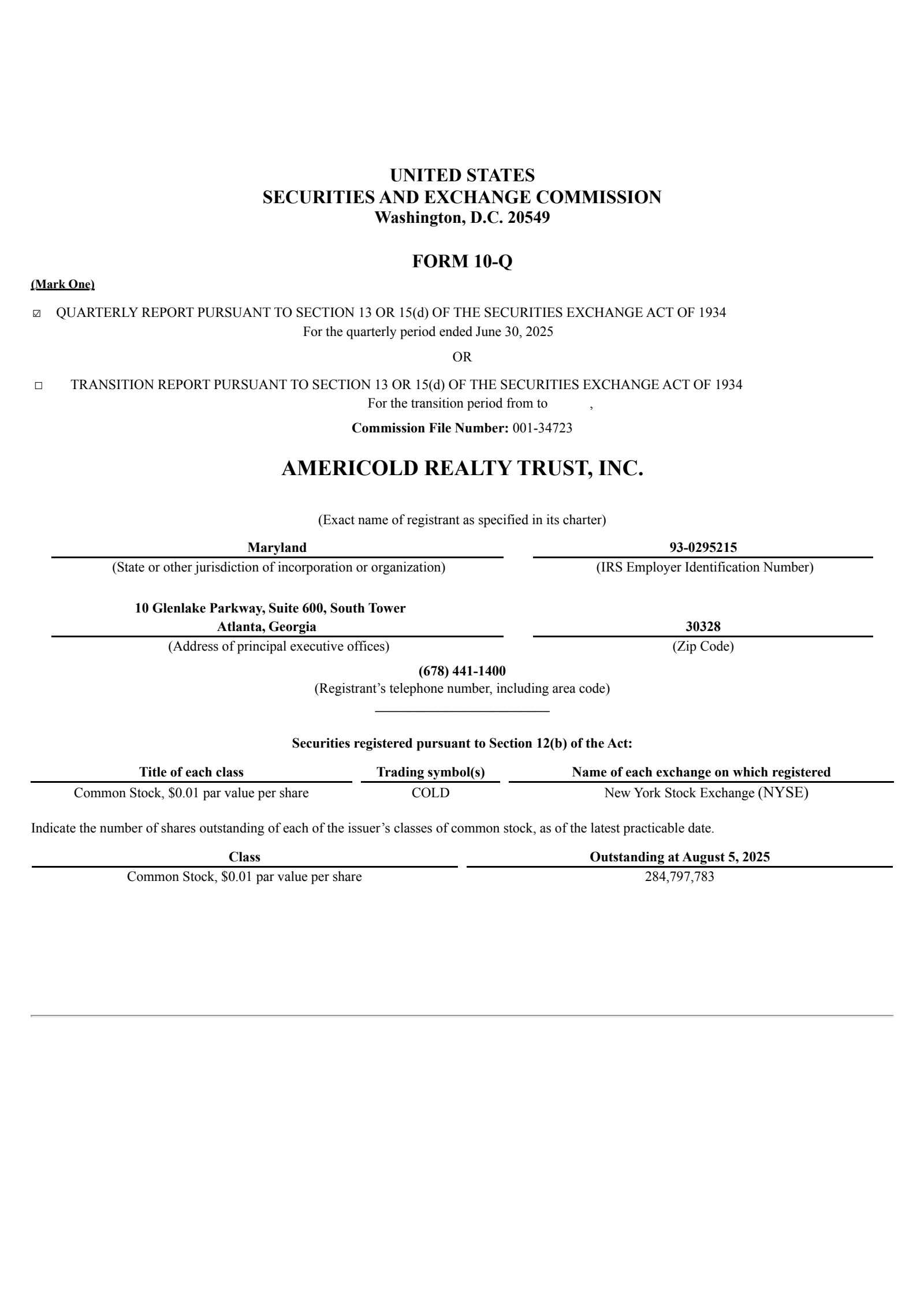 Americold Realty Trust's Q2 2025 Quarterly report