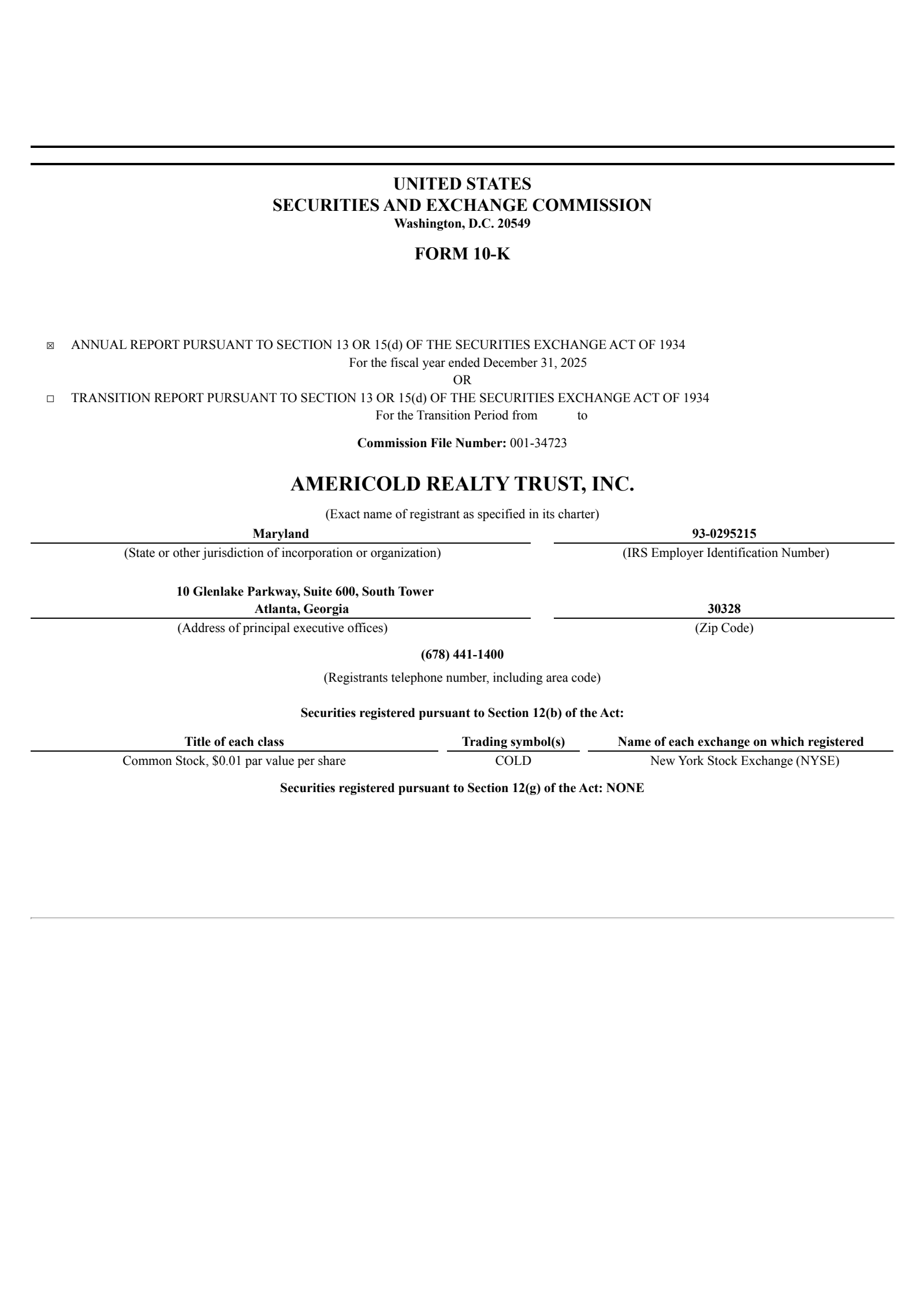 Americold Realty Trust's Q4 2025 Annual report