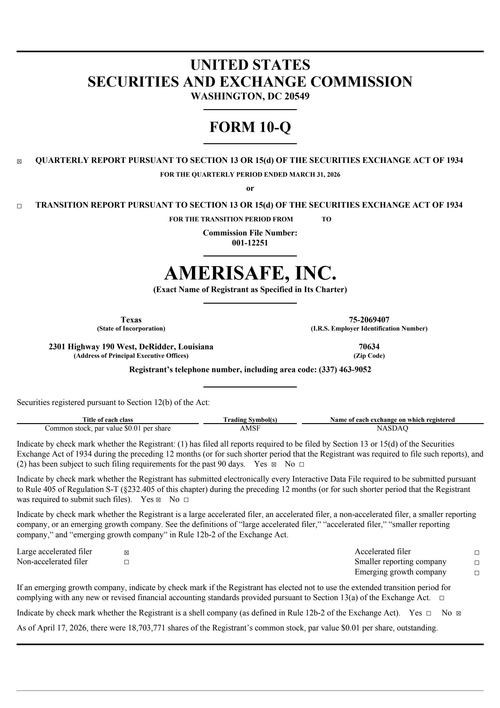 AMERISAFE's Q1 2026 Quarterly report