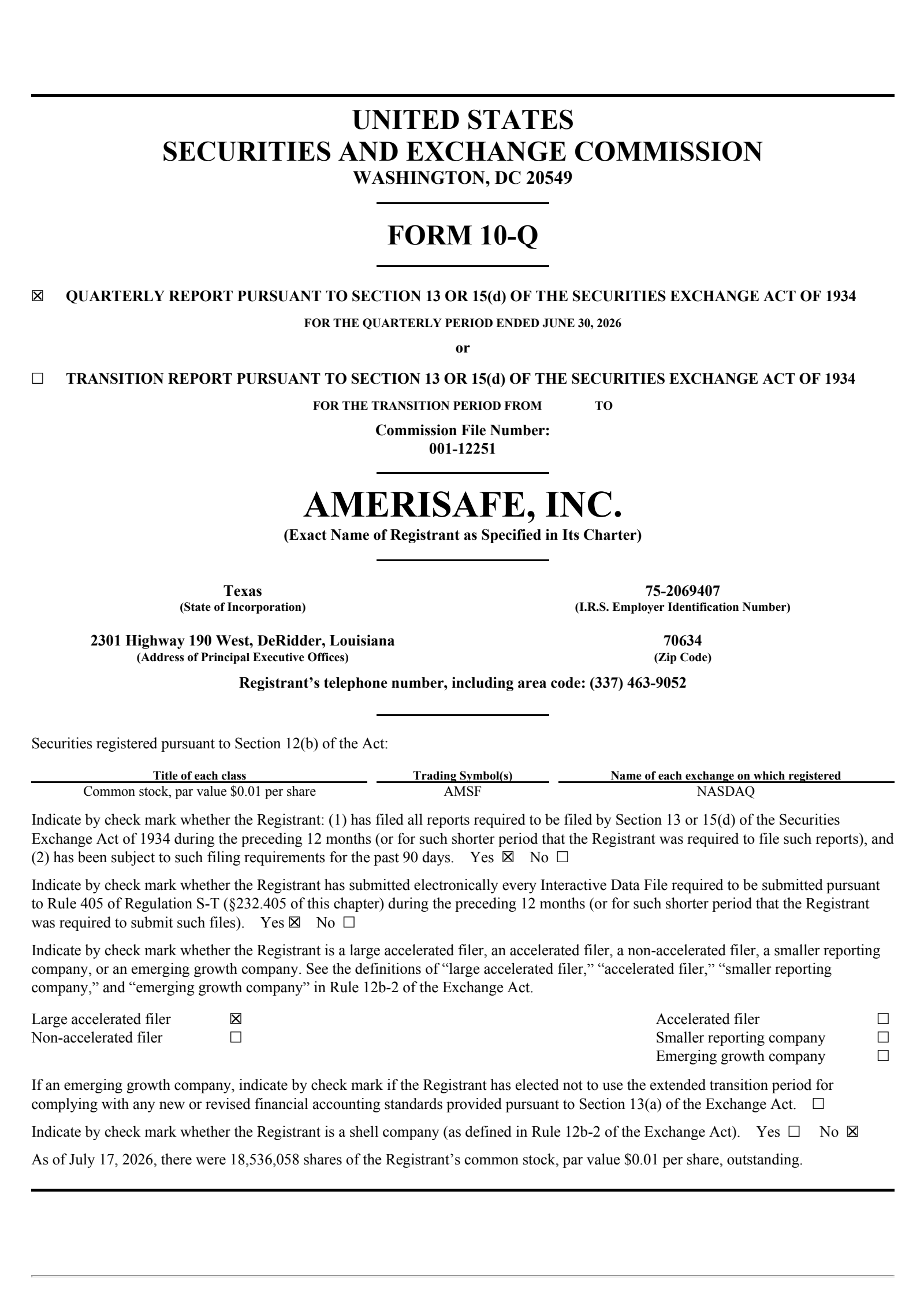 AMERISAFE's Q2 2026 Quarterly report