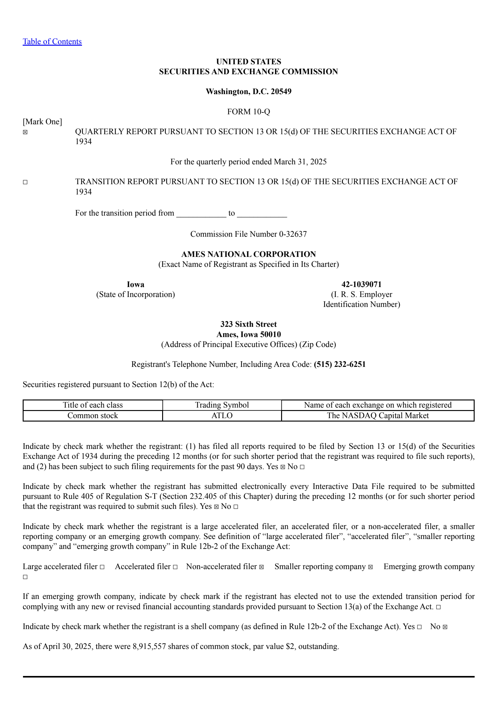Ames National's Q1 2025 Quarterly report