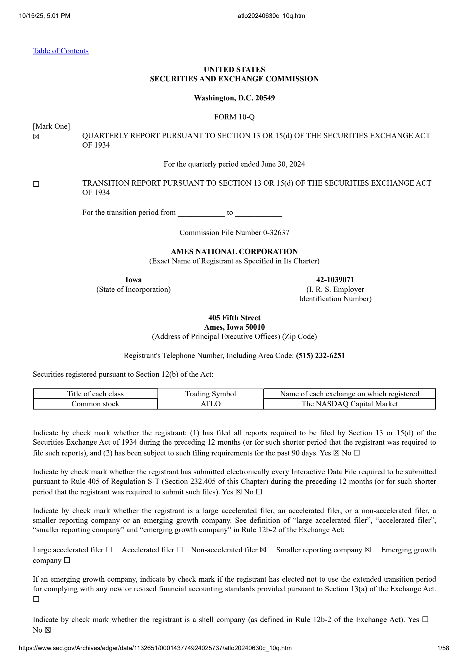Ames National's Q2 2024 Quarterly Report