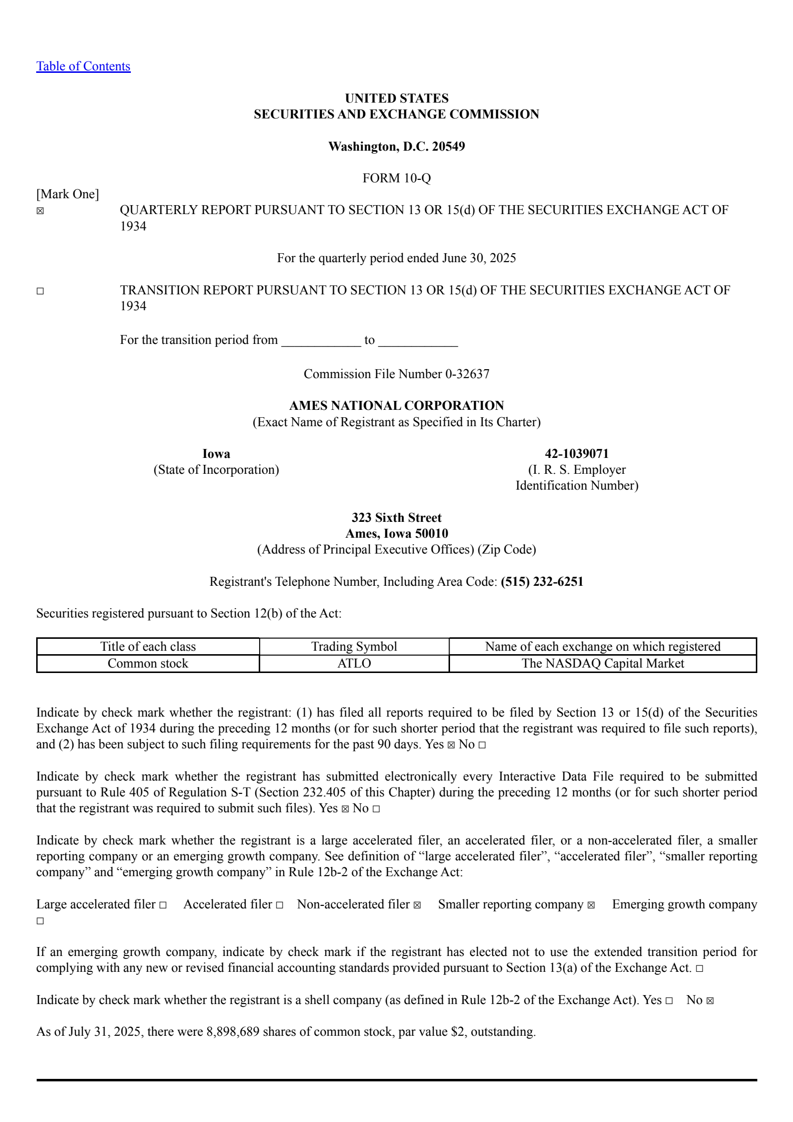 Ames National's Q2 2025 Quarterly report