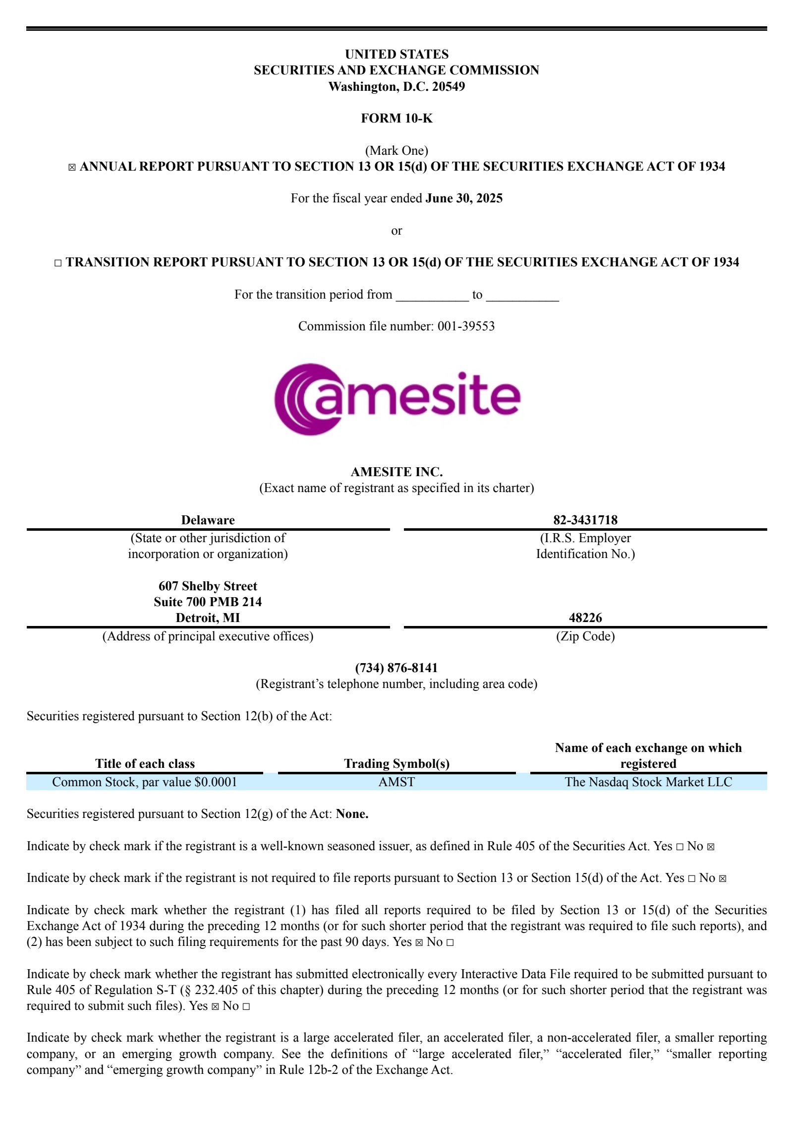 Amesite's Q4 2025 Annual Report