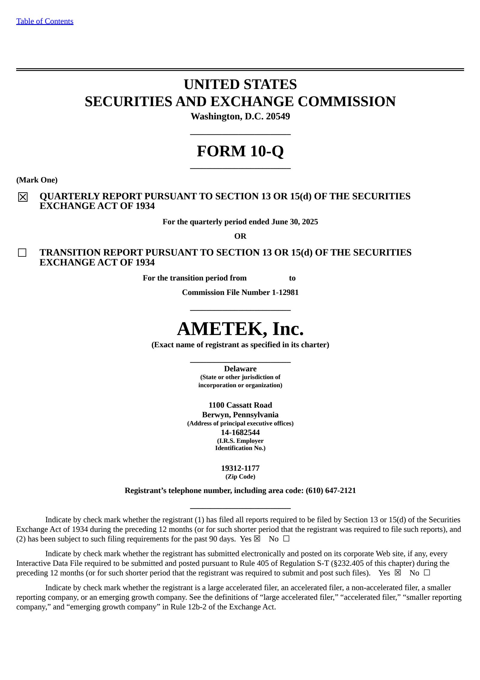 AMETEK's Q2 2025 Quarterly report